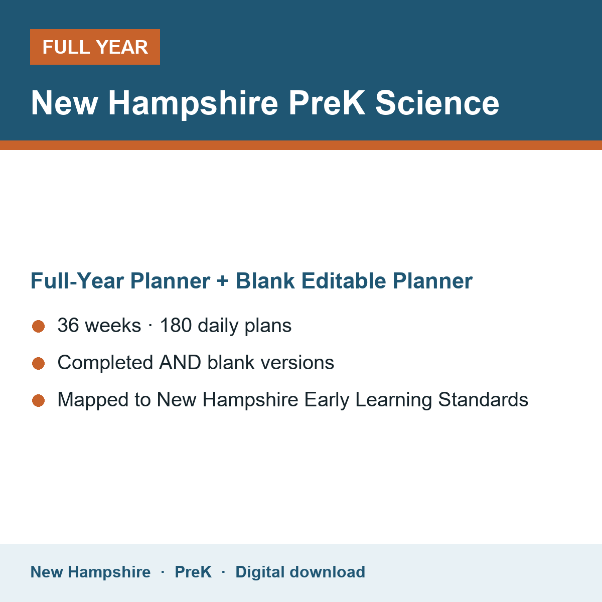 Cover of the New Hampshire PreK Science full-year teacher planner