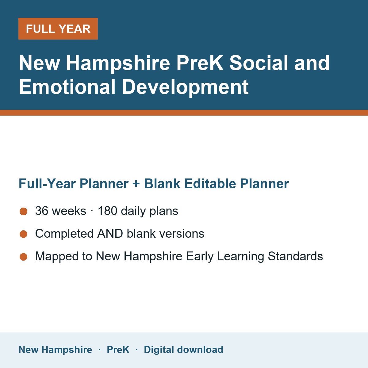 Cover of the New Hampshire PreK Social and Emotional Development full-year teacher planner