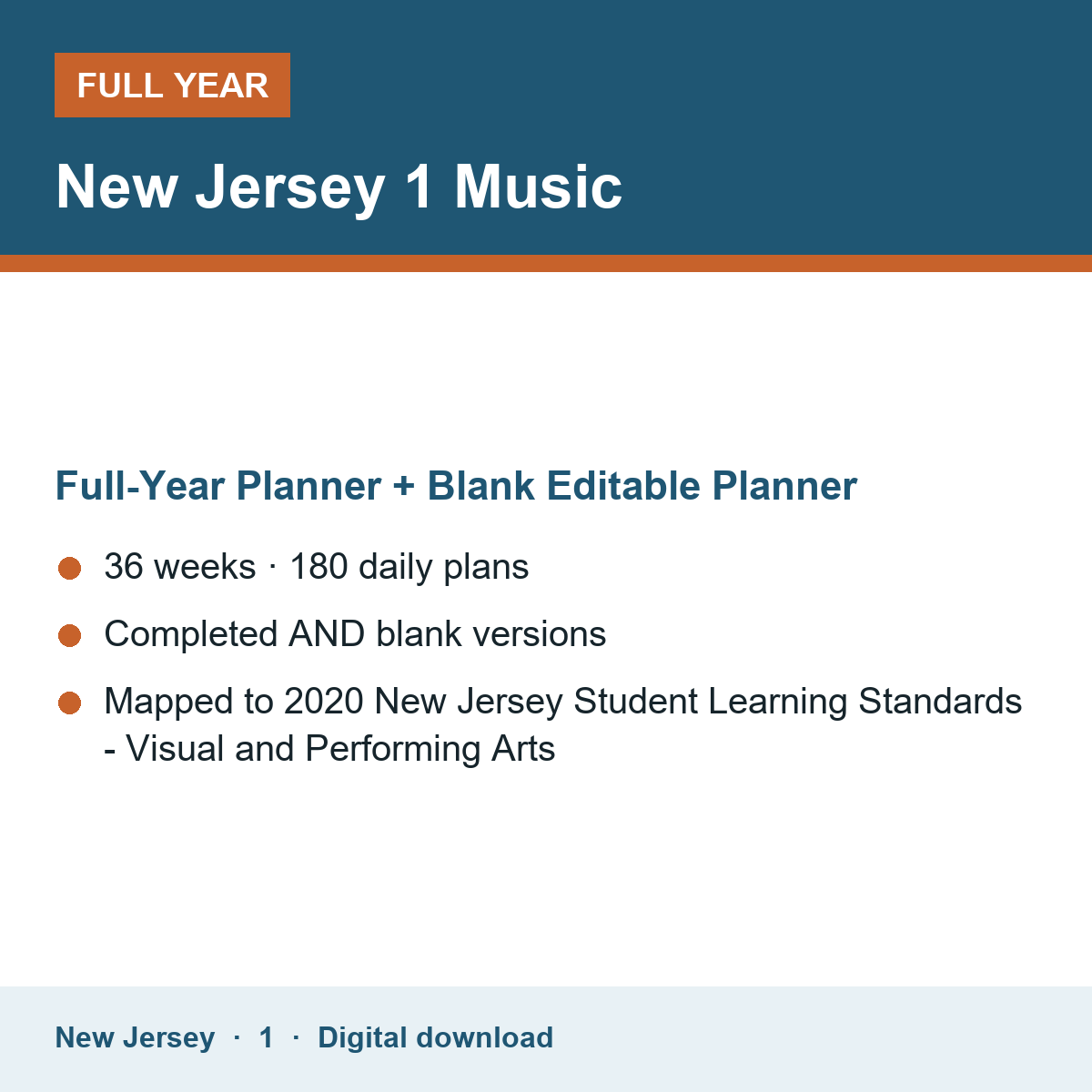 Cover of the New Jersey Grade 1 Music full-year teacher planner
