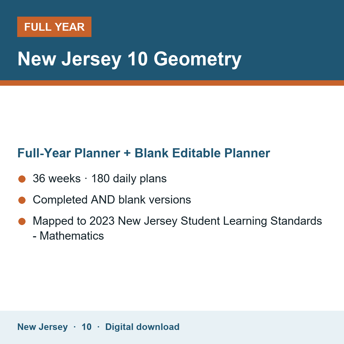 Cover of the New Jersey Grade 10 Geometry full-year teacher planner