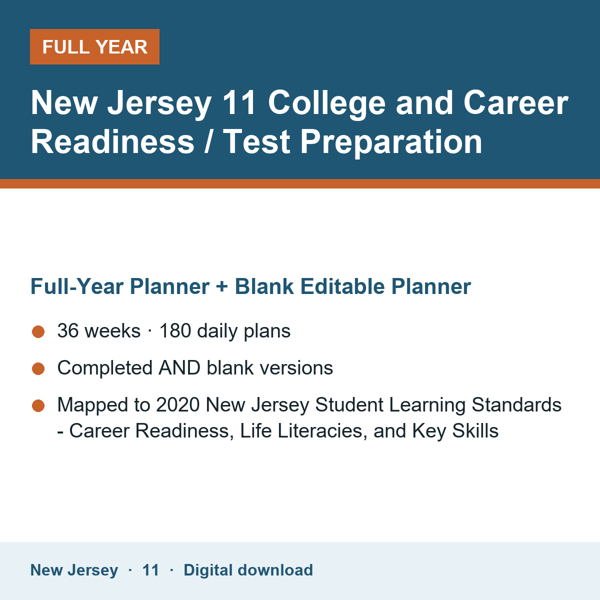 Cover of the New Jersey Grade 11 College and Career Readiness / Test Preparation full-year teacher planner