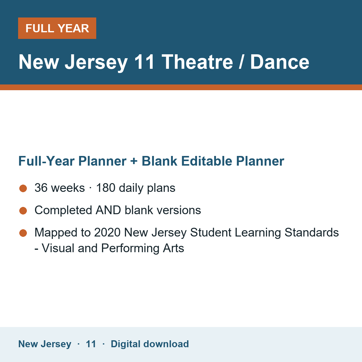Cover of the New Jersey Grade 11 Theatre / Dance full-year teacher planner