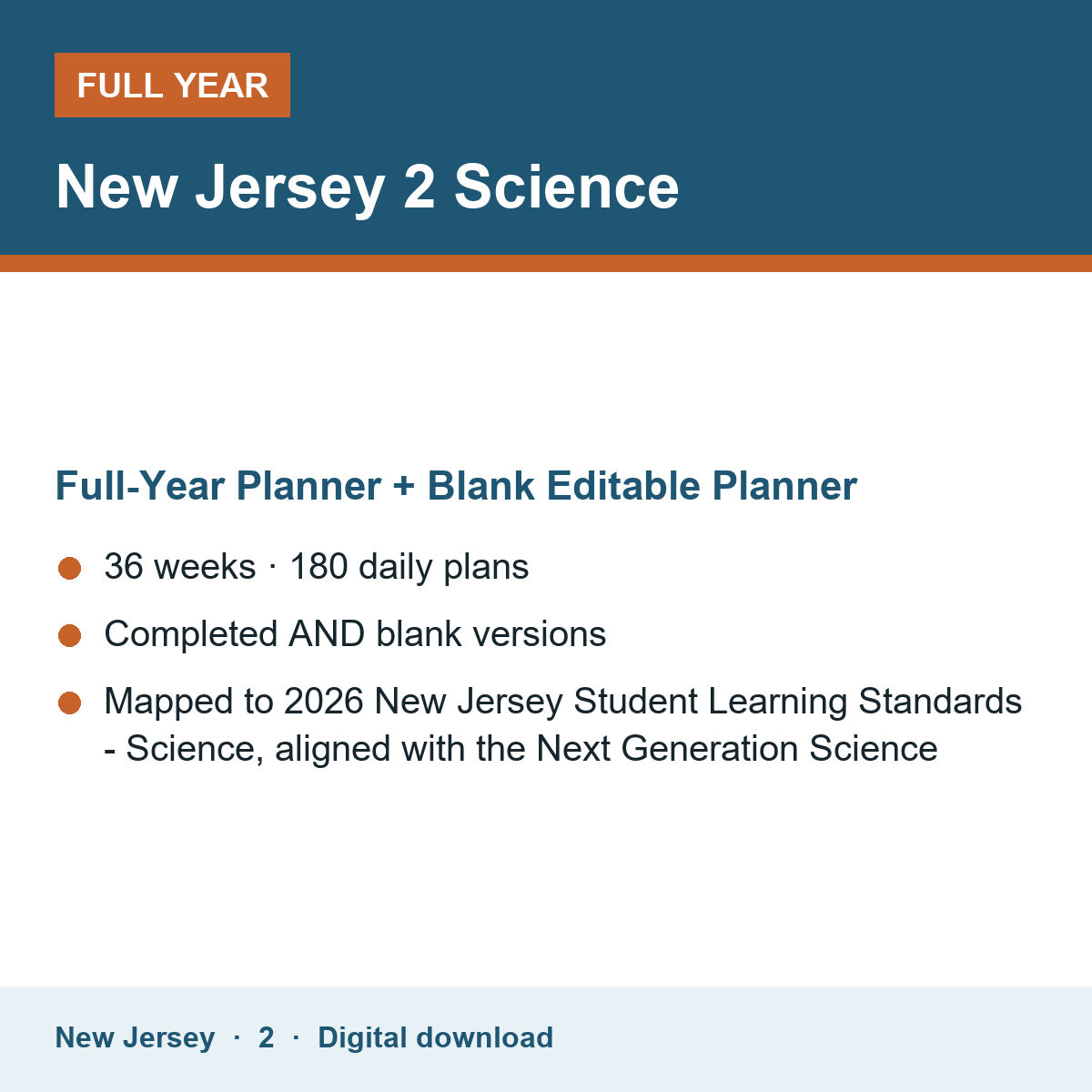 Cover of the New Jersey Grade 2 Science full-year teacher planner