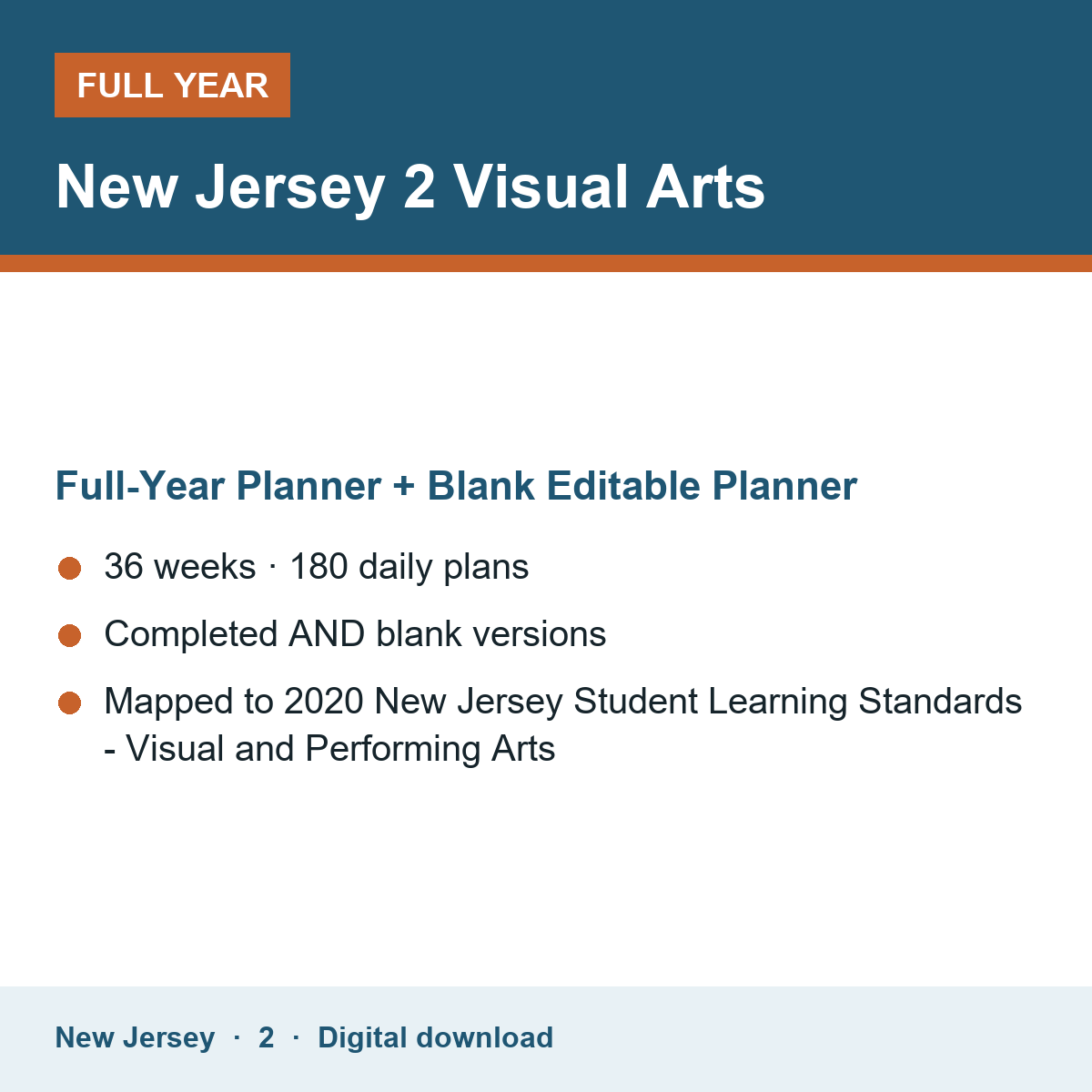 Cover of the New Jersey Grade 2 Visual Arts full-year teacher planner