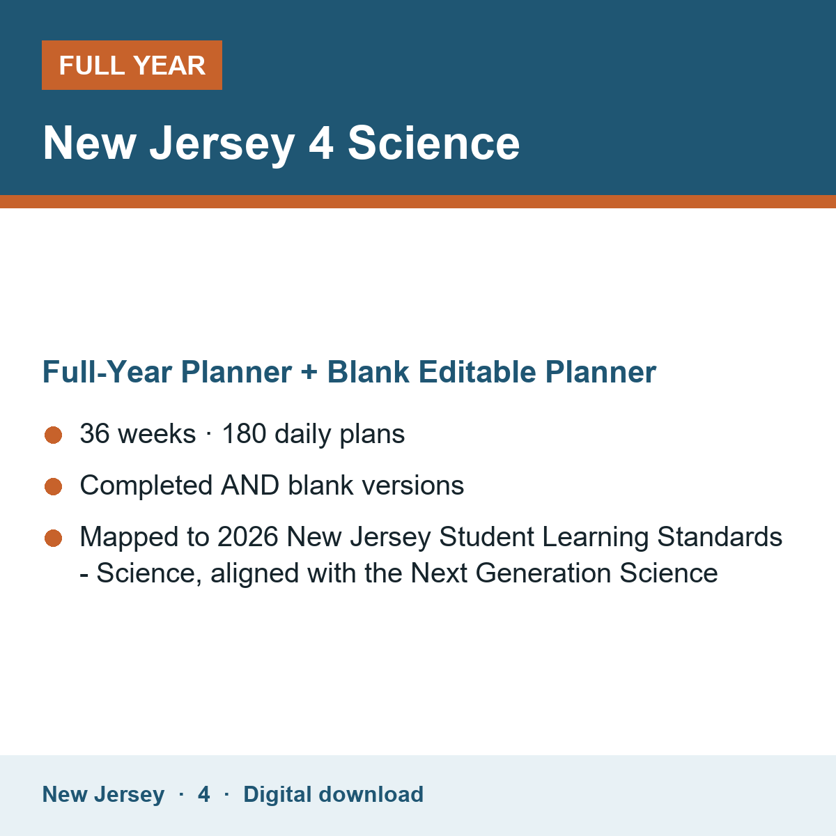 Cover of the New Jersey Grade 4 Science full-year teacher planner