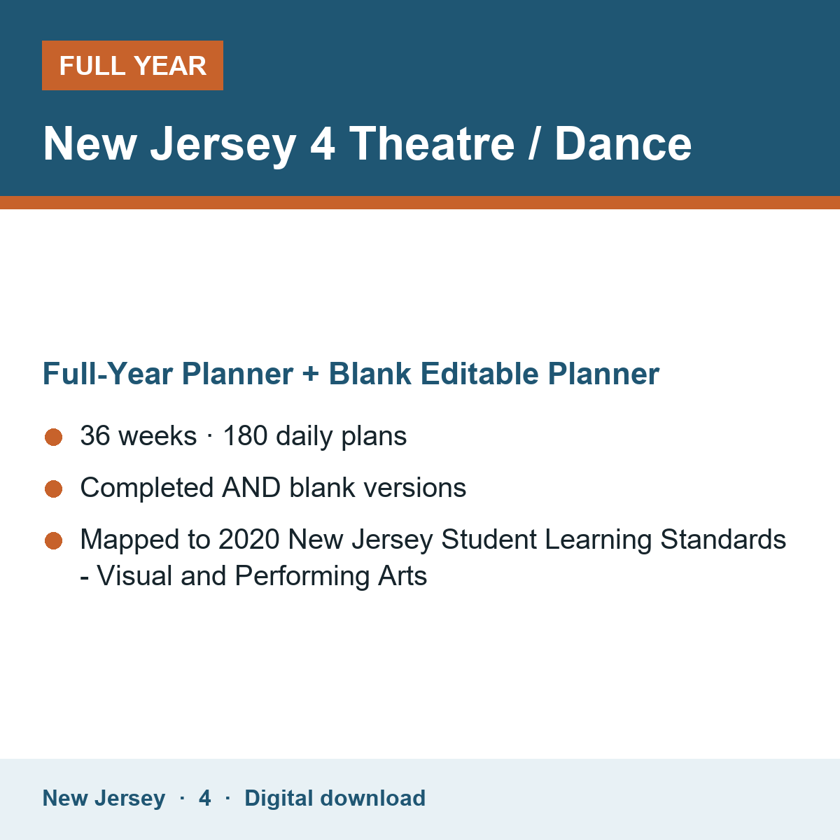 Cover of the New Jersey Grade 4 Theatre / Dance full-year teacher planner