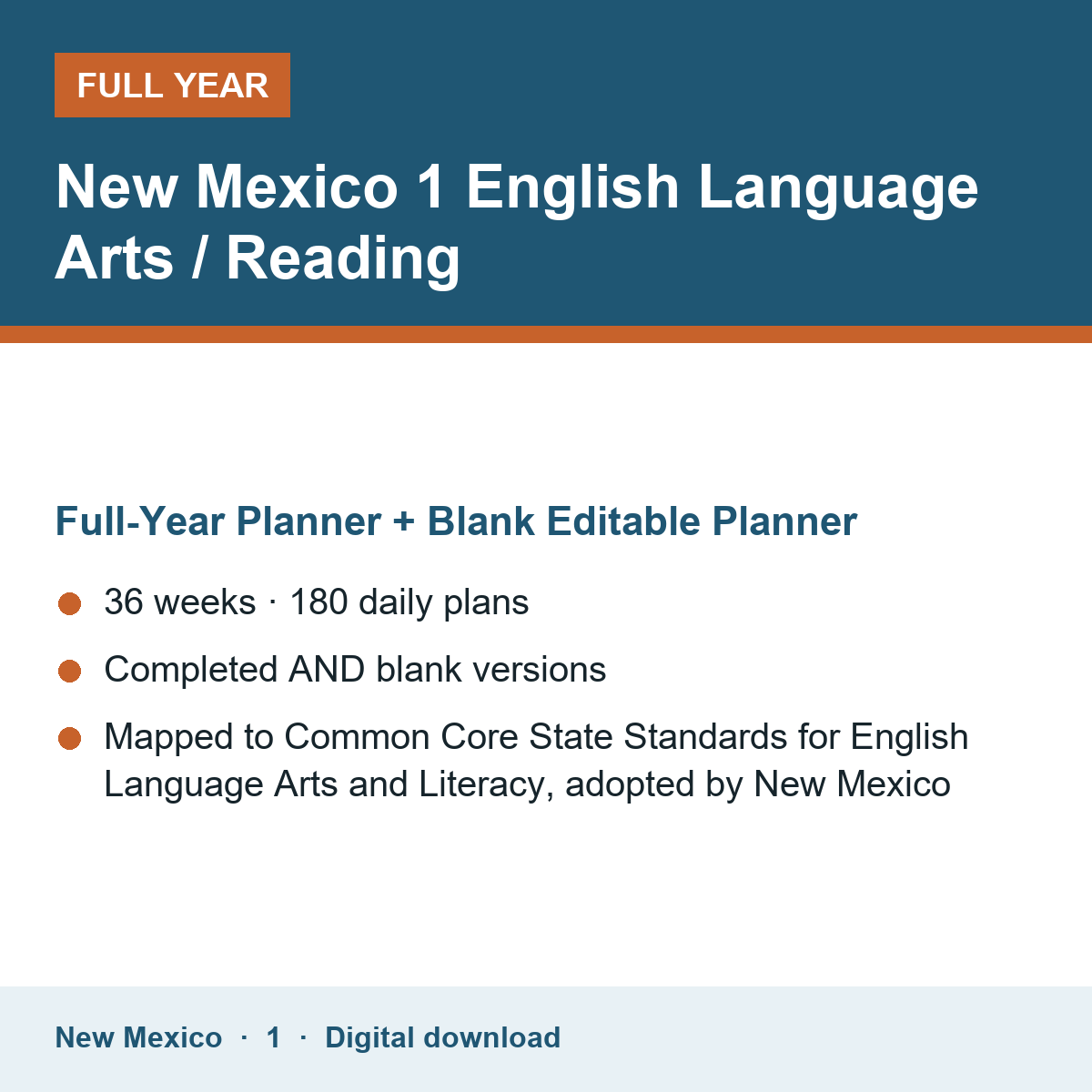 Cover of the New Mexico Grade 1 English Language Arts / Reading full-year teacher planner
