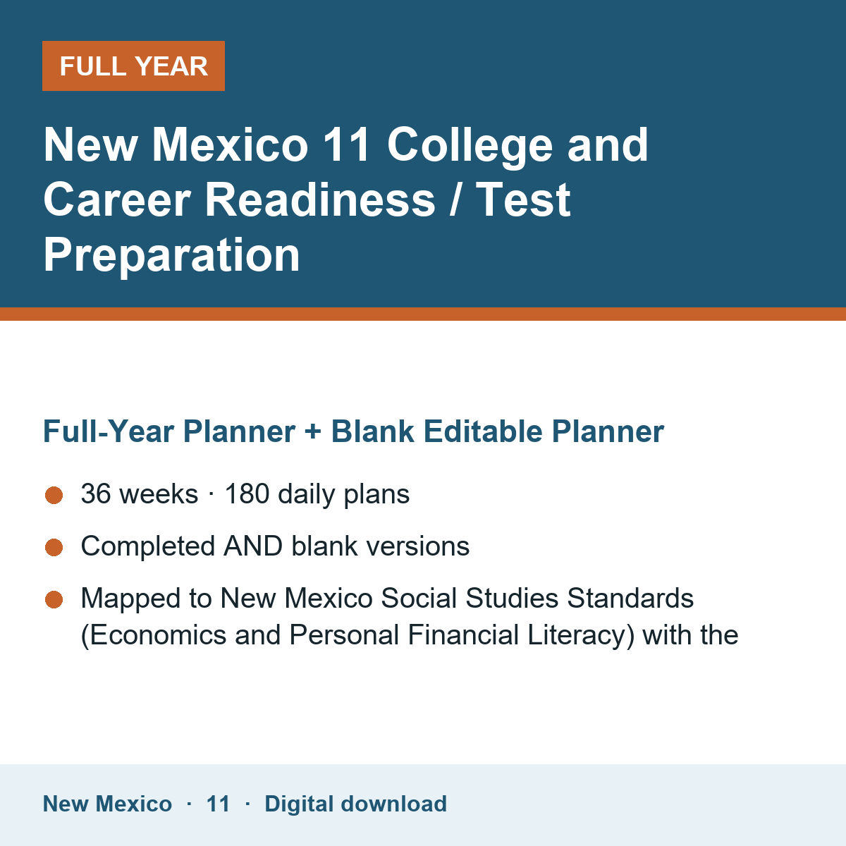 Cover of the New Mexico Grade 11 College and Career Readiness / Test Preparation full-year teacher planner