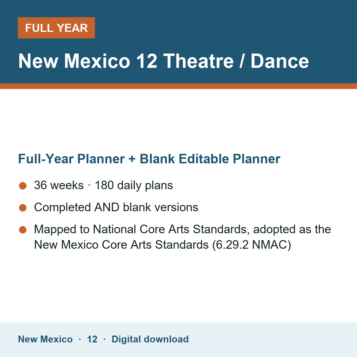 Cover of the New Mexico Grade 12 Theatre / Dance full-year teacher planner