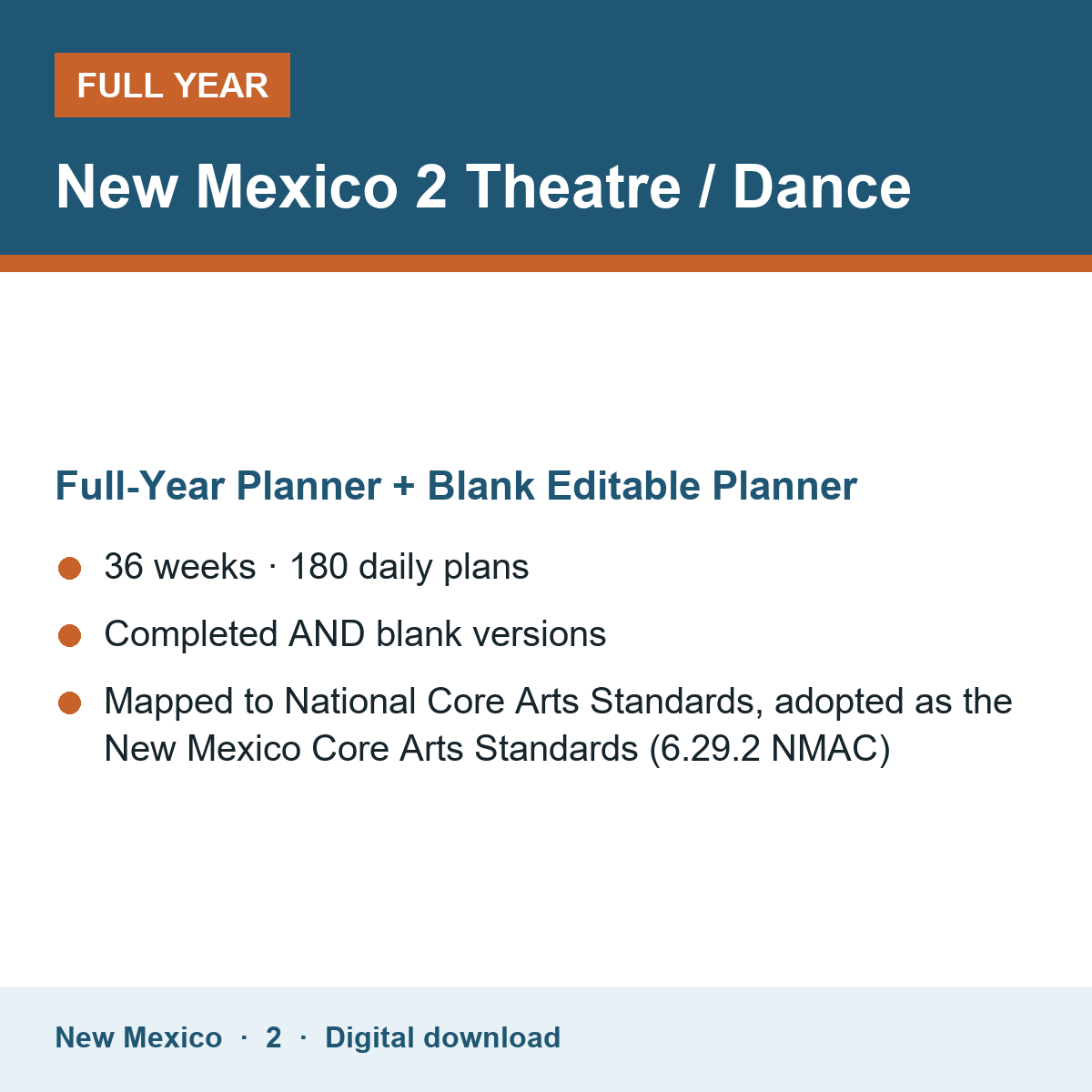 Cover of the New Mexico Grade 2 Theatre / Dance full-year teacher planner