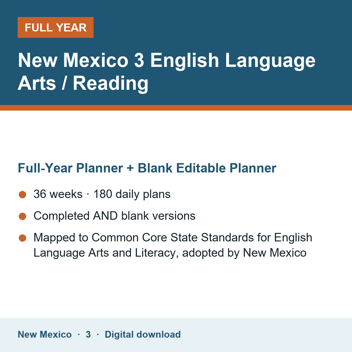 Cover of the New Mexico Grade 3 English Language Arts / Reading full-year teacher planner