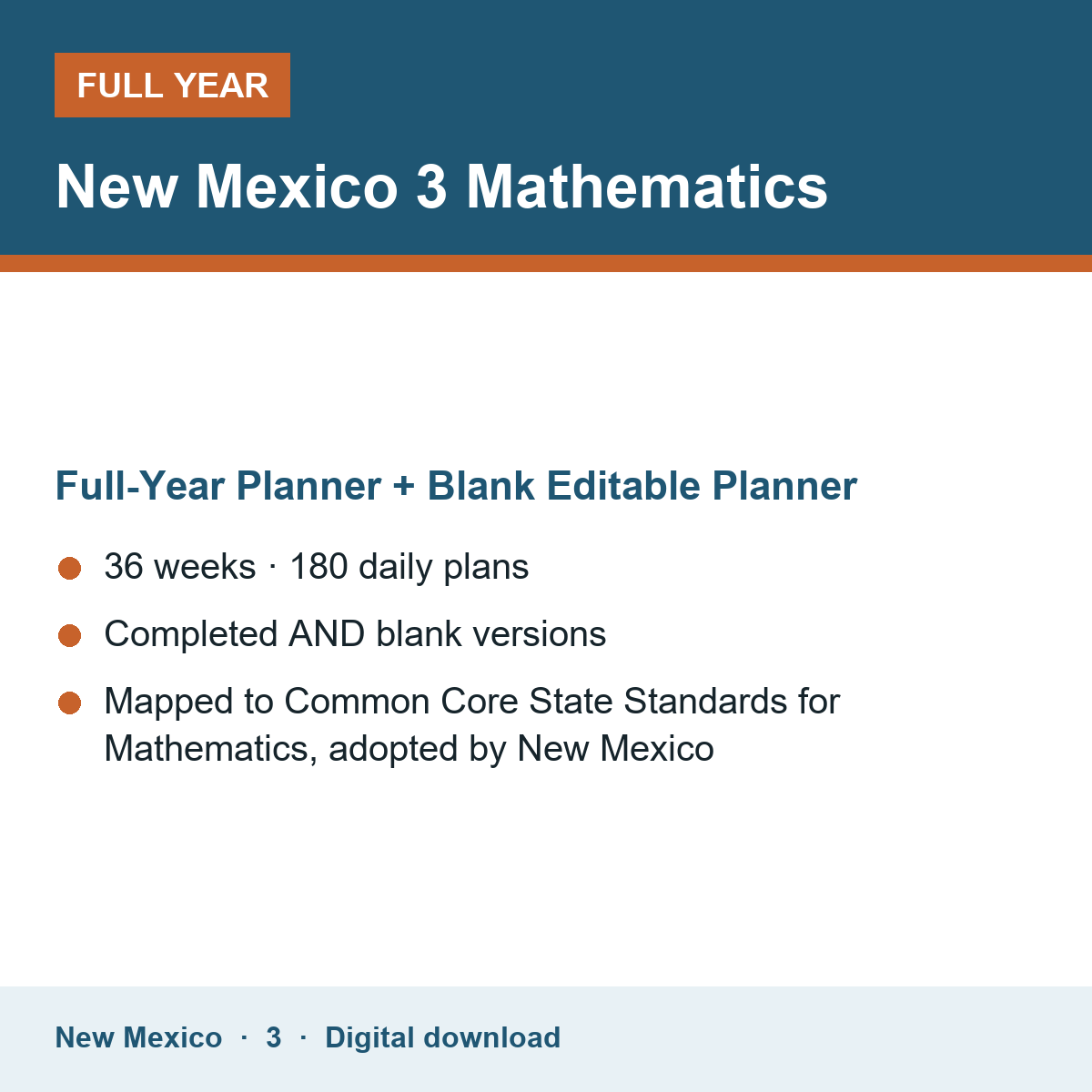Cover of the New Mexico Grade 3 Mathematics full-year teacher planner