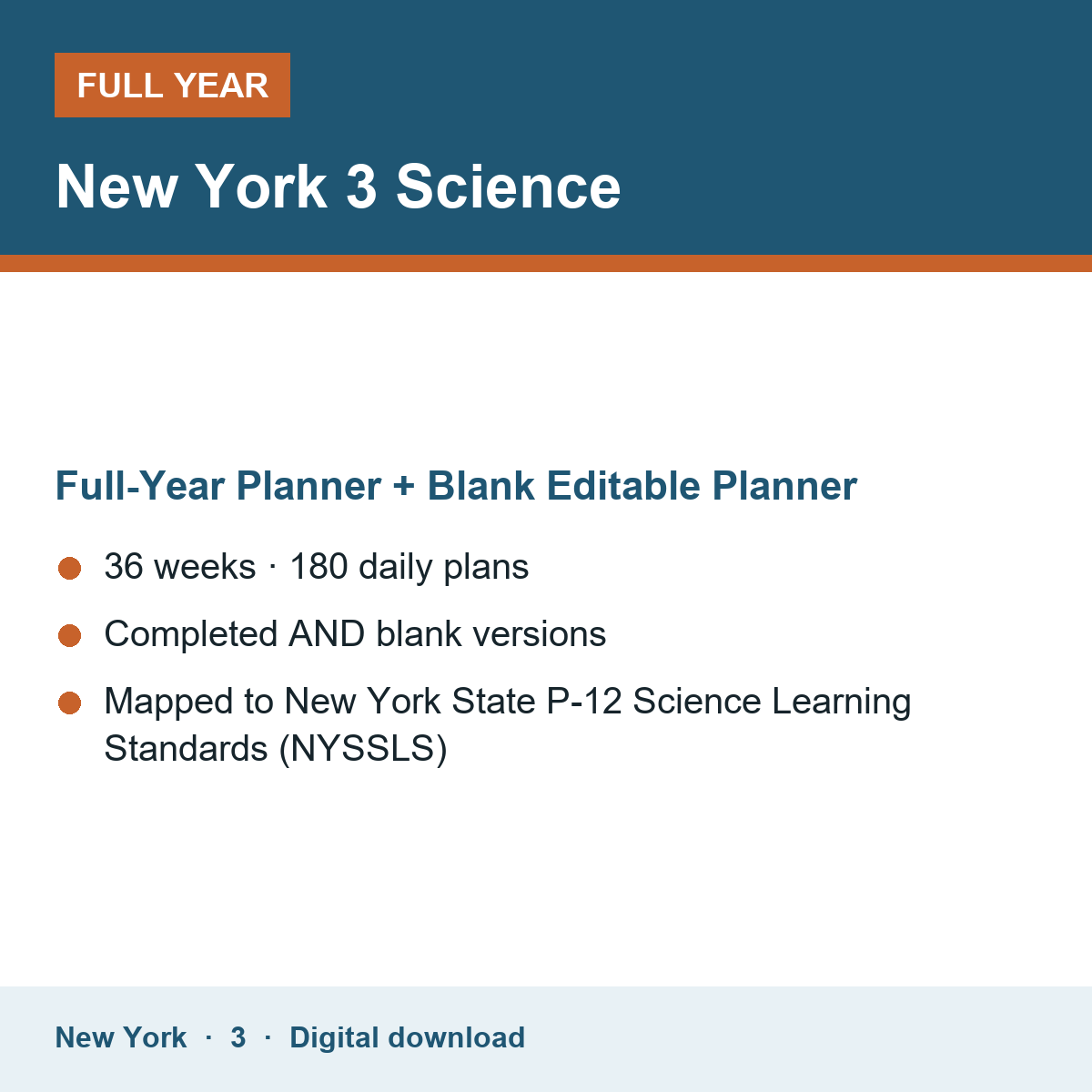 Cover of the New York Grade 3 Science full-year teacher planner
