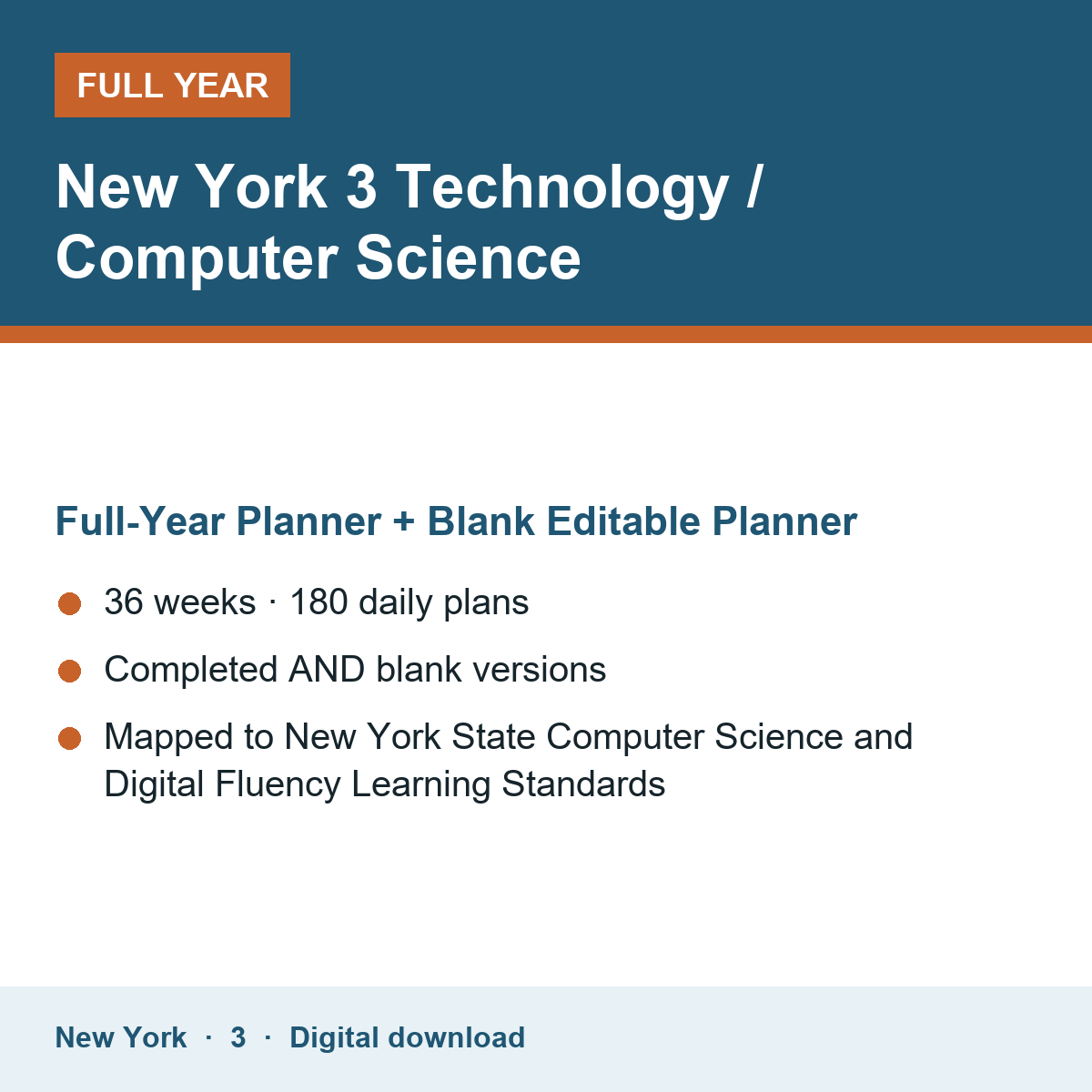 Cover of the New York Grade 3 Technology / Computer Science full-year teacher planner