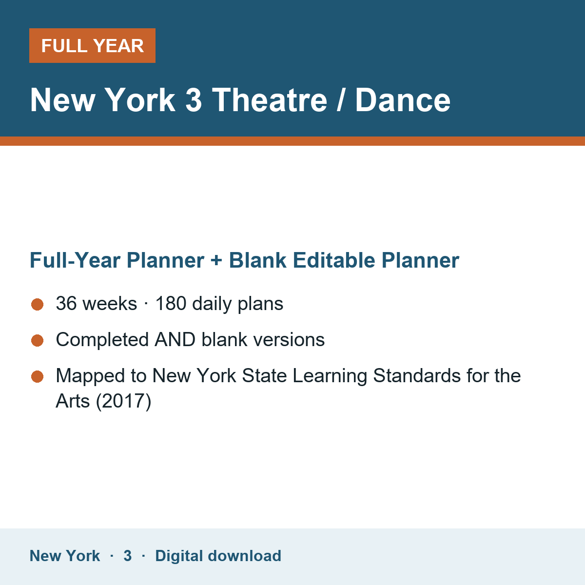 Cover of the New York Grade 3 Theatre / Dance full-year teacher planner