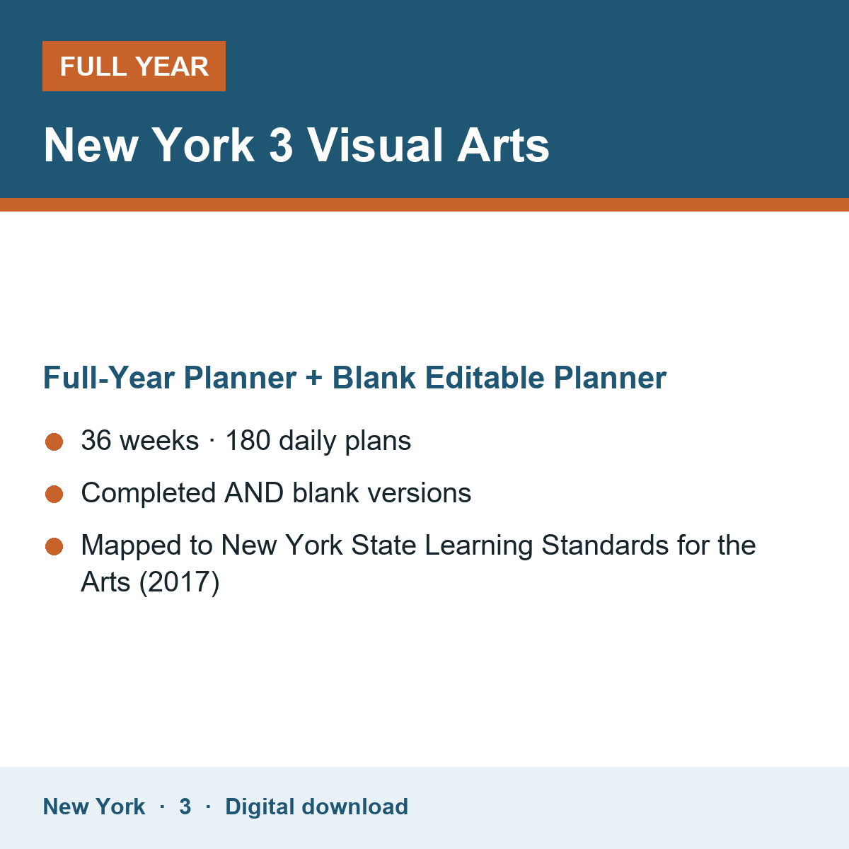 Cover of the New York Grade 3 Visual Arts full-year teacher planner