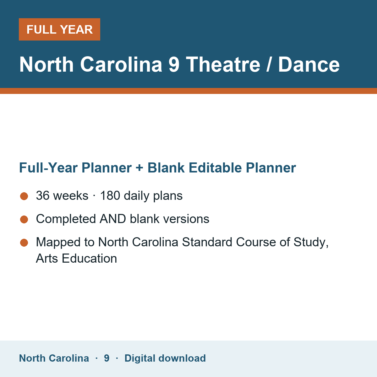 Cover of the North Carolina Grade 9 Theatre / Dance full-year teacher planner