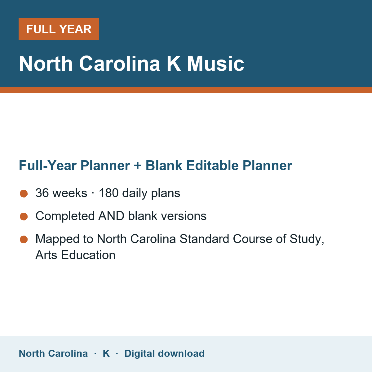 Cover of the North Carolina Grade K Music full-year teacher planner