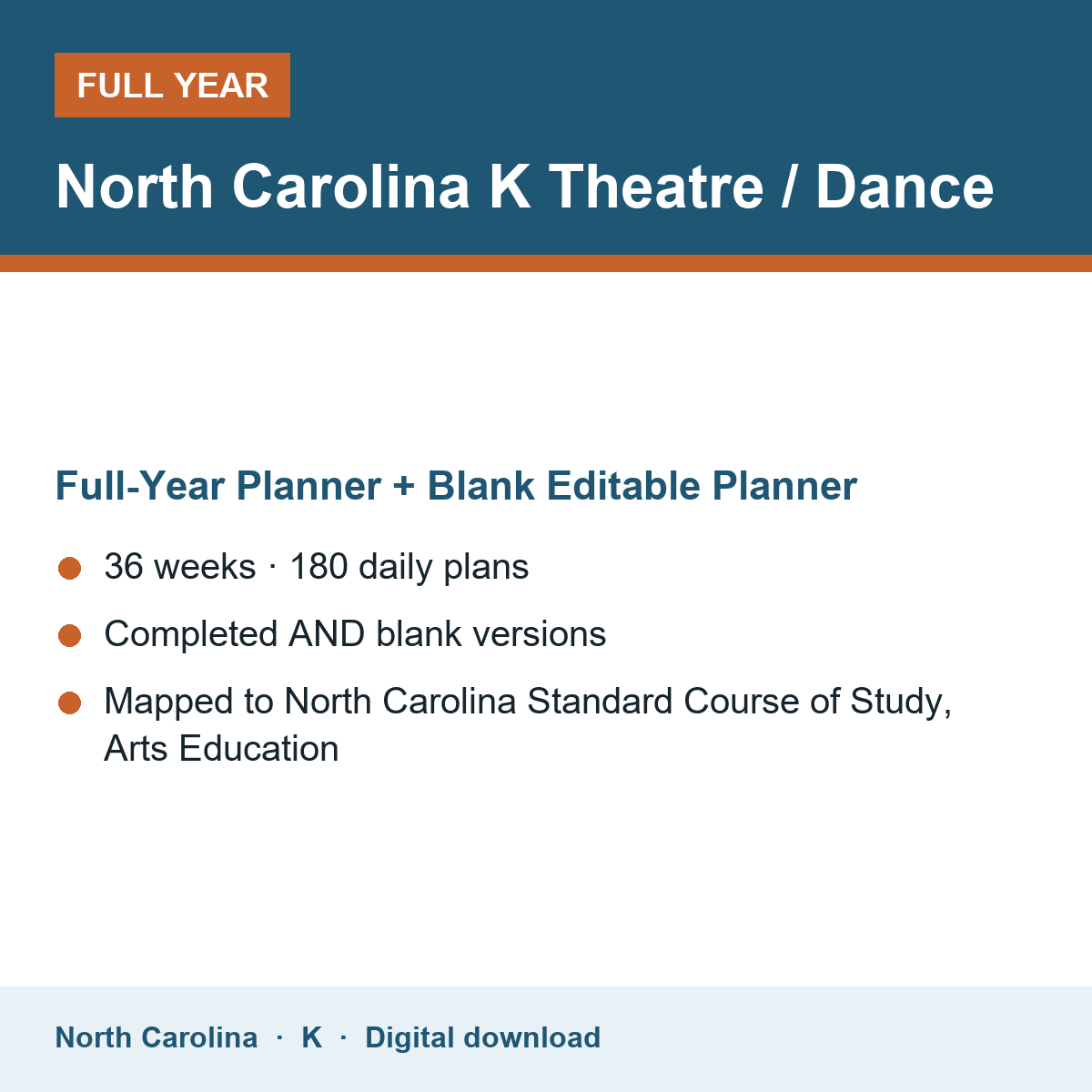 Cover of the North Carolina Grade K Theatre / Dance full-year teacher planner