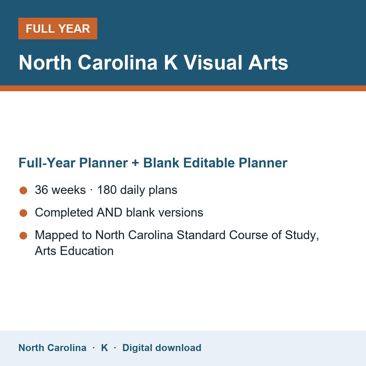 Cover of the North Carolina Grade K Visual Arts full-year teacher planner