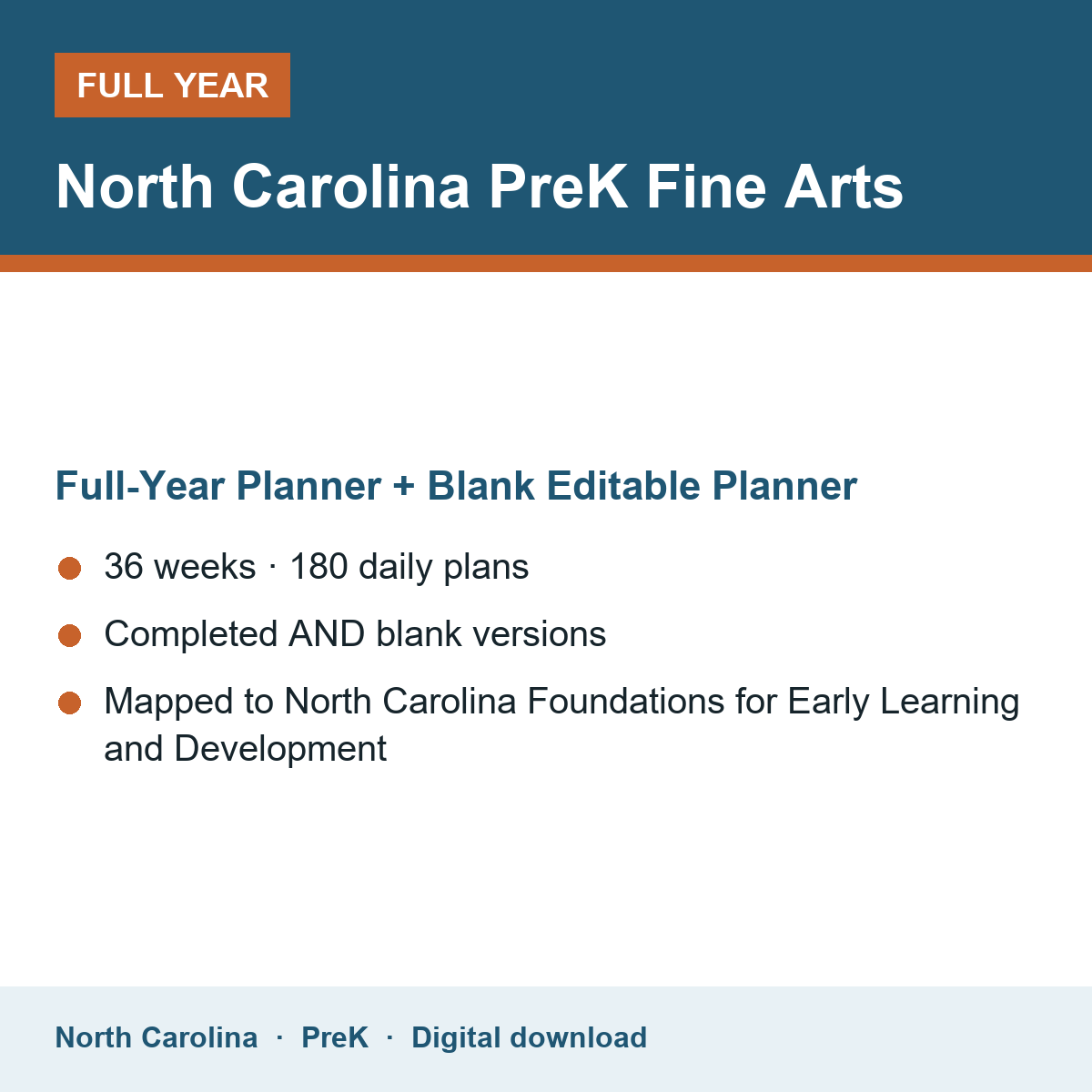 Cover of the North Carolina PreK Fine Arts full-year teacher planner