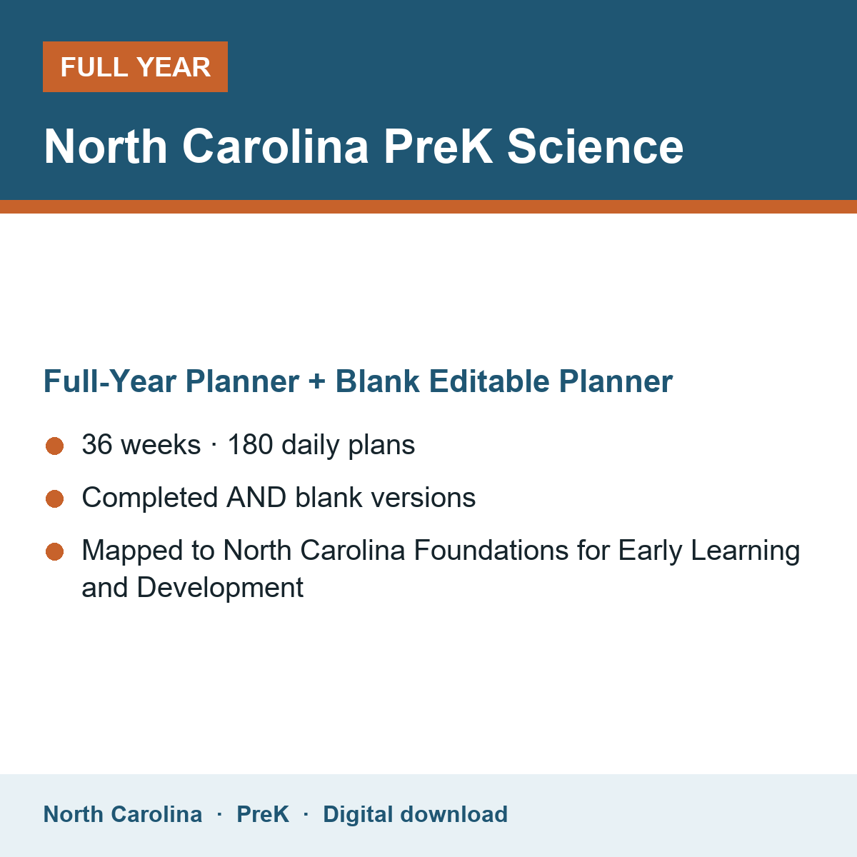 Cover of the North Carolina PreK Science full-year teacher planner