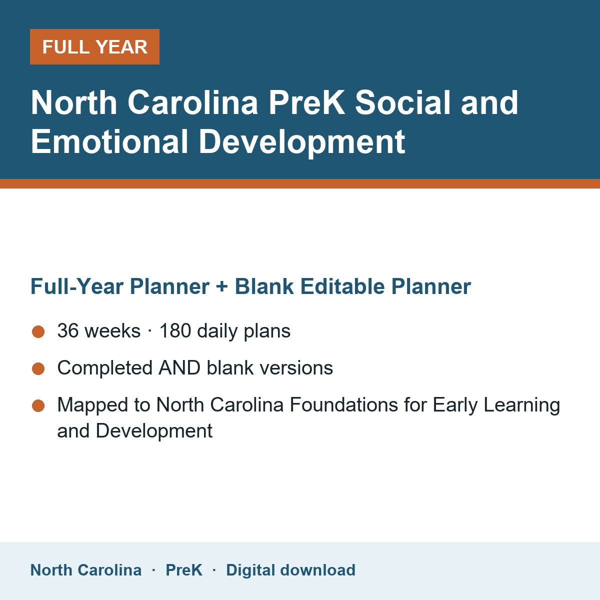Cover of the North Carolina PreK Social and Emotional Development full-year teacher planner
