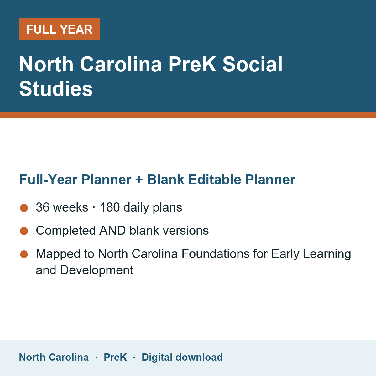 Cover of the North Carolina PreK Social Studies full-year teacher planner