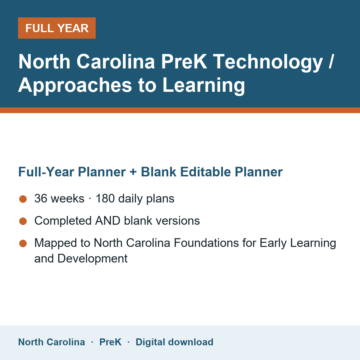 Cover of the North Carolina PreK Technology / Approaches to Learning full-year teacher planner
