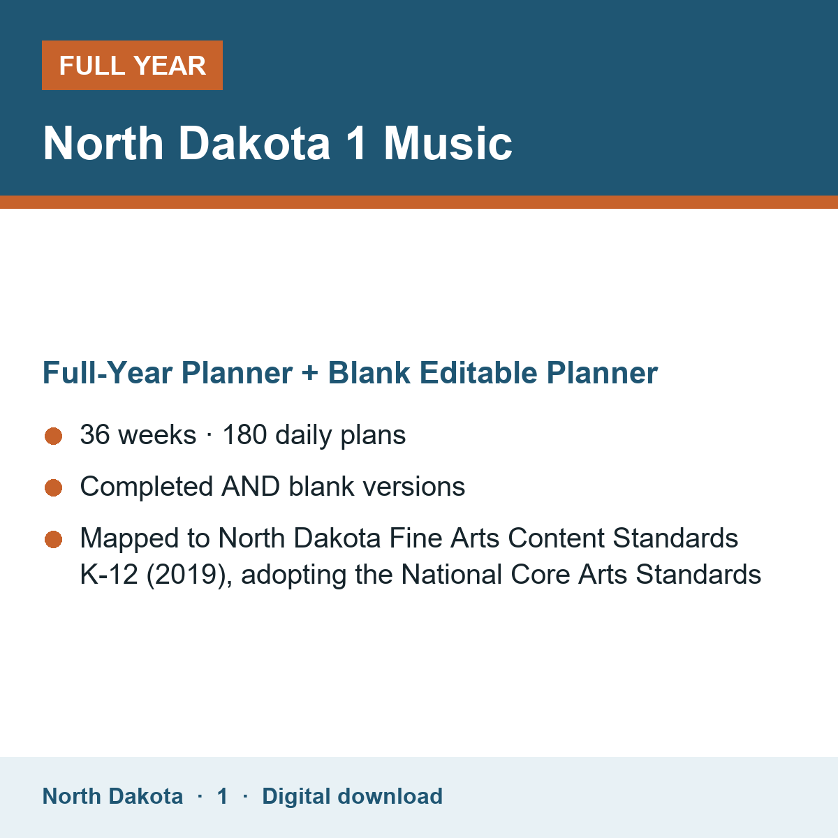 Cover of the North Dakota Grade 1 Music full-year teacher planner