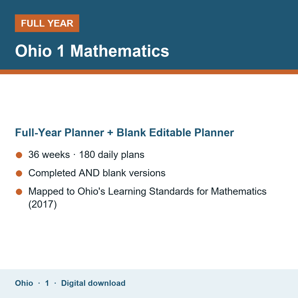 Cover of the Ohio Grade 1 Mathematics full-year teacher planner
