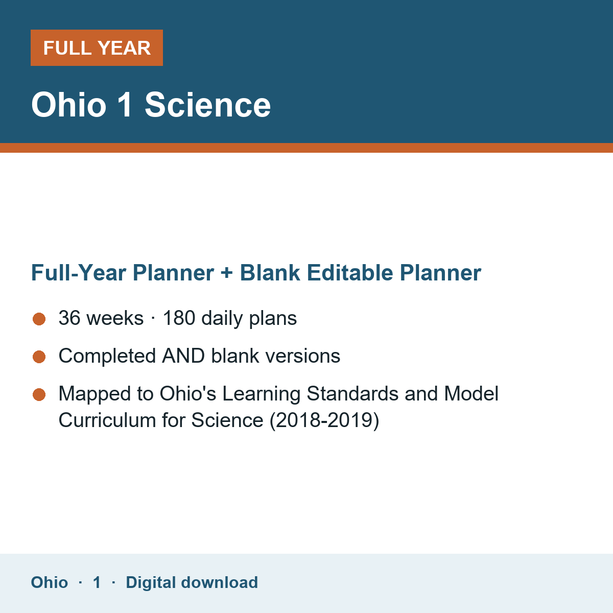 Cover of the Ohio Grade 1 Science full-year teacher planner