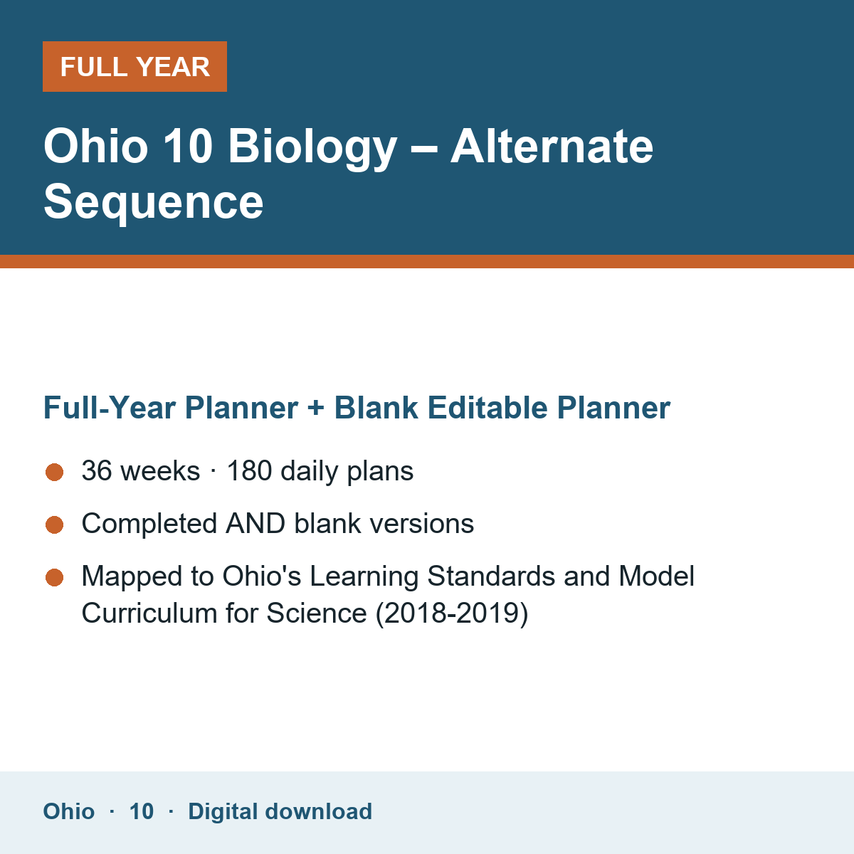 Cover of the Ohio Grade 10 Biology – Alternate Sequence full-year teacher planner