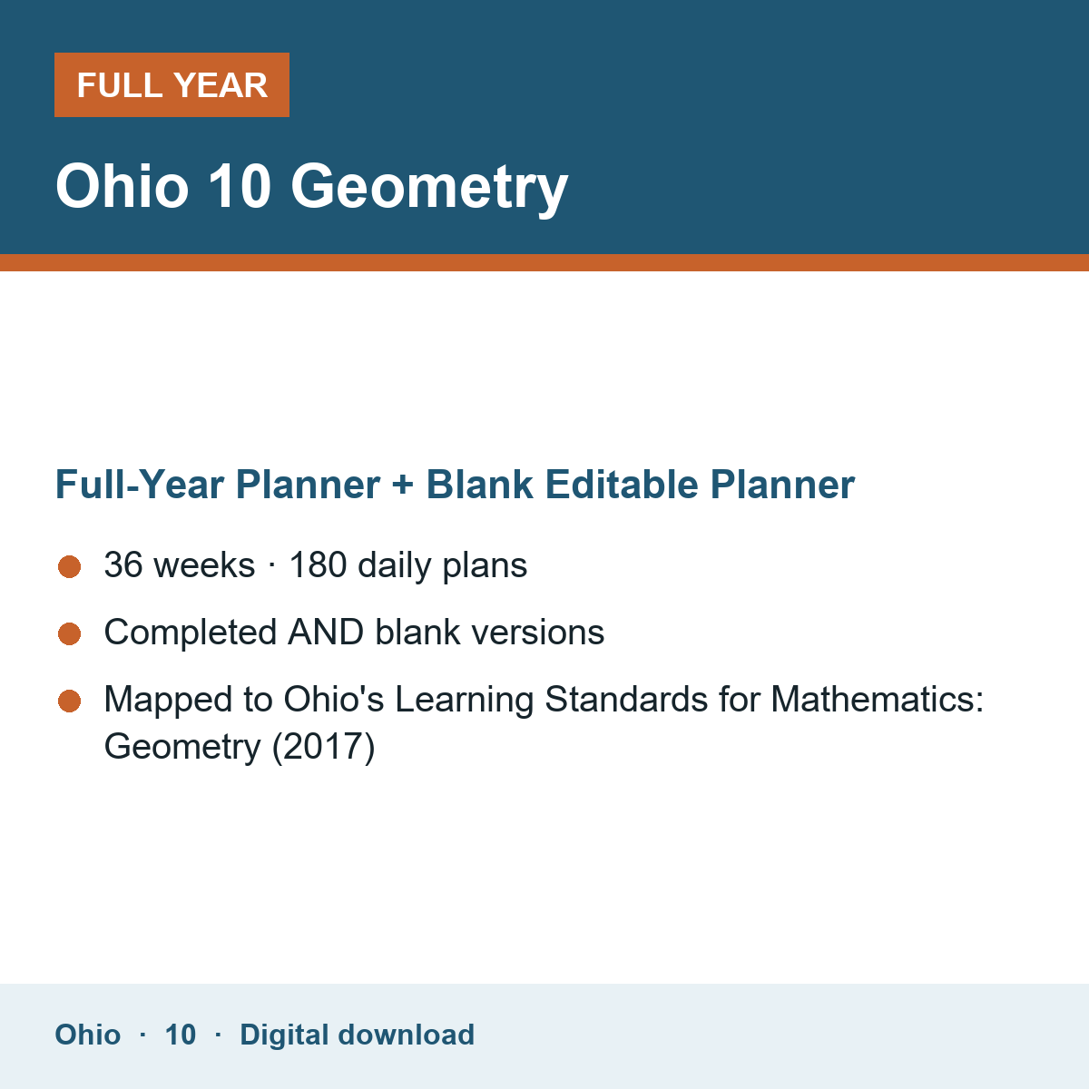 Cover of the Ohio Grade 10 Geometry full-year teacher planner