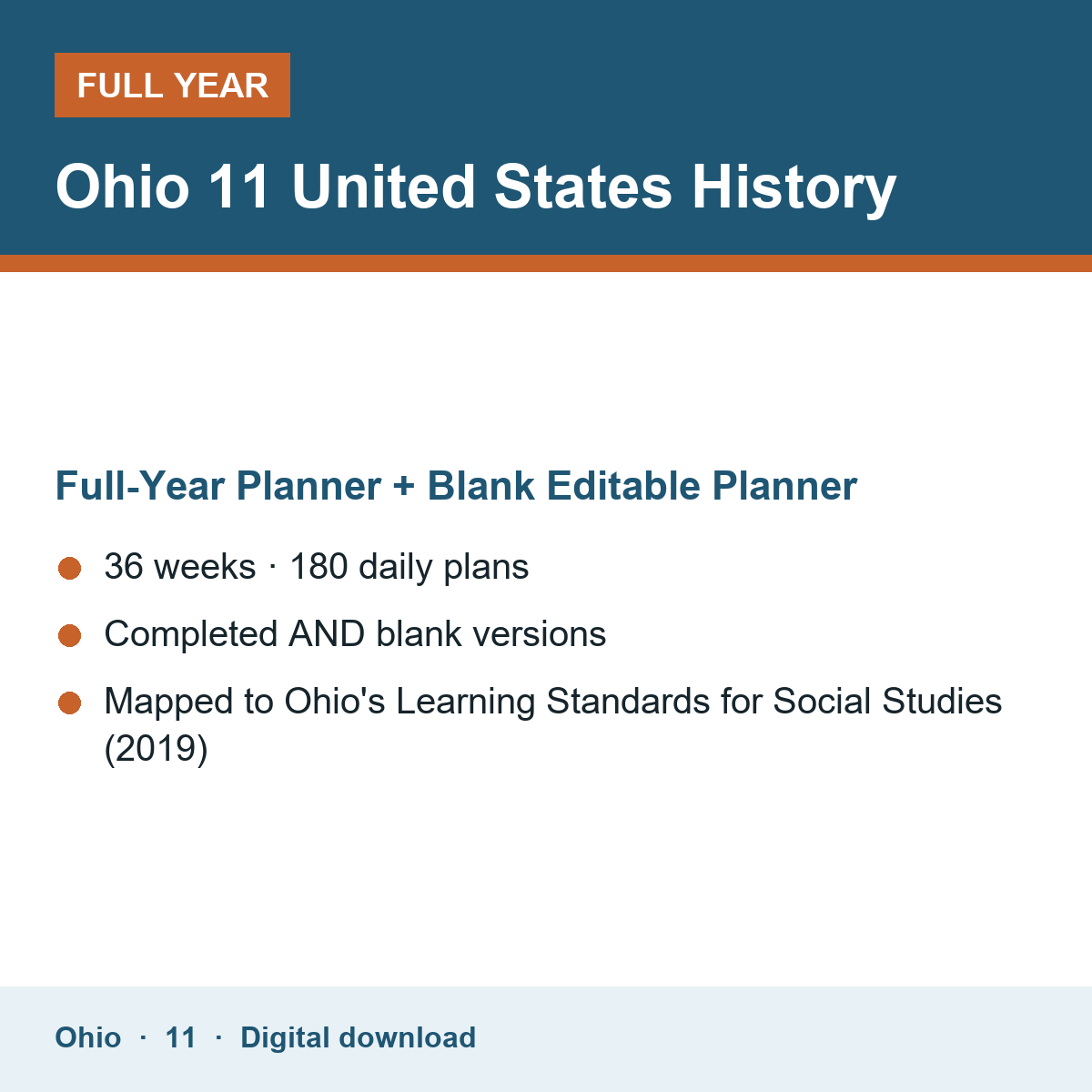 Cover of the Ohio Grade 11 United States History full-year teacher planner