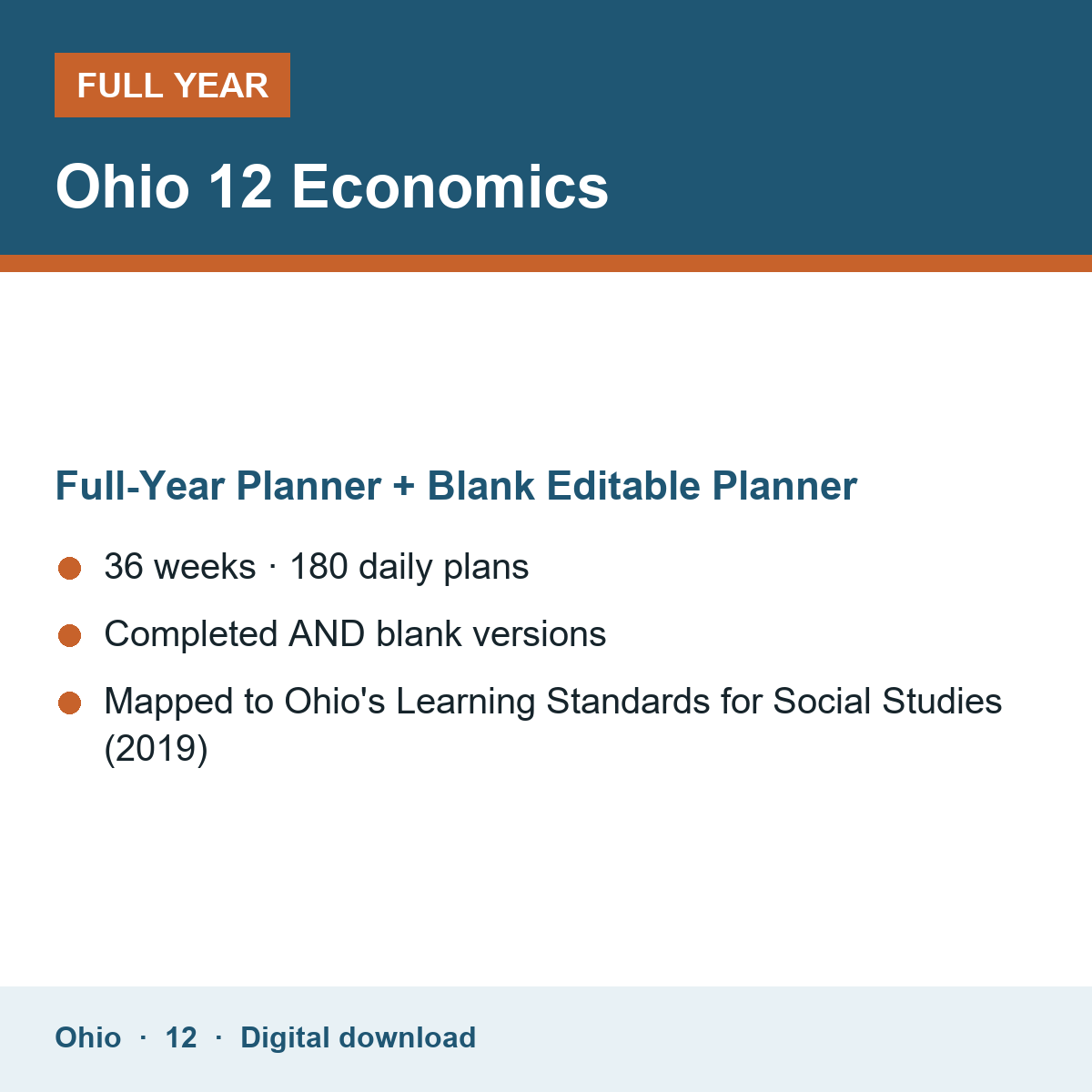 Cover of the Ohio Grade 12 Economics full-year teacher planner