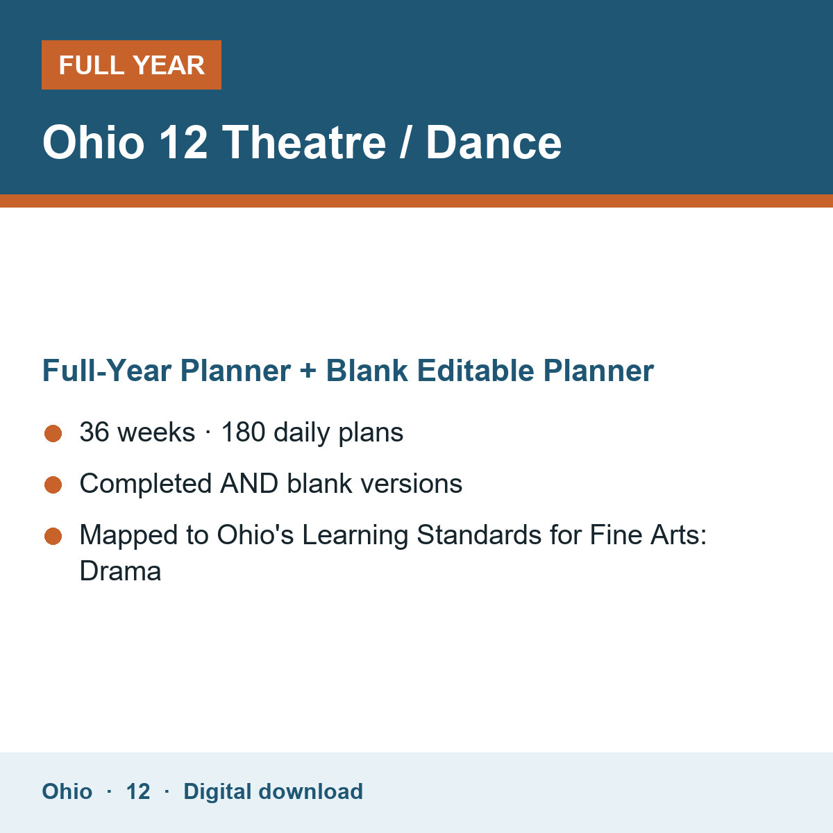 Cover of the Ohio Grade 12 Theatre / Dance full-year teacher planner