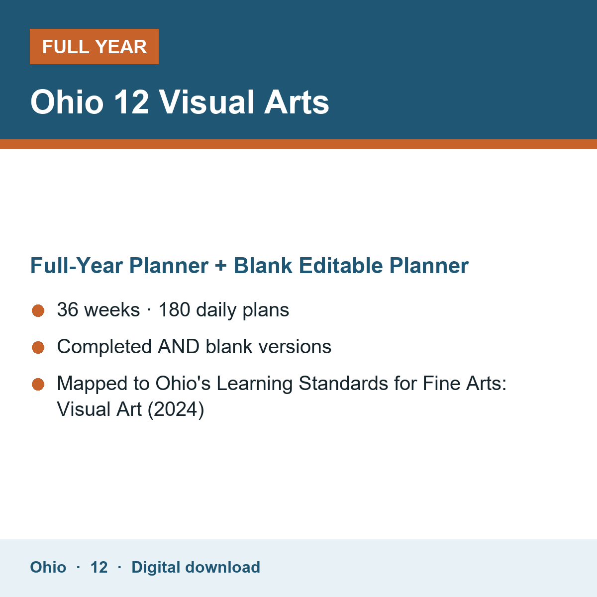 Cover of the Ohio Grade 12 Visual Arts full-year teacher planner