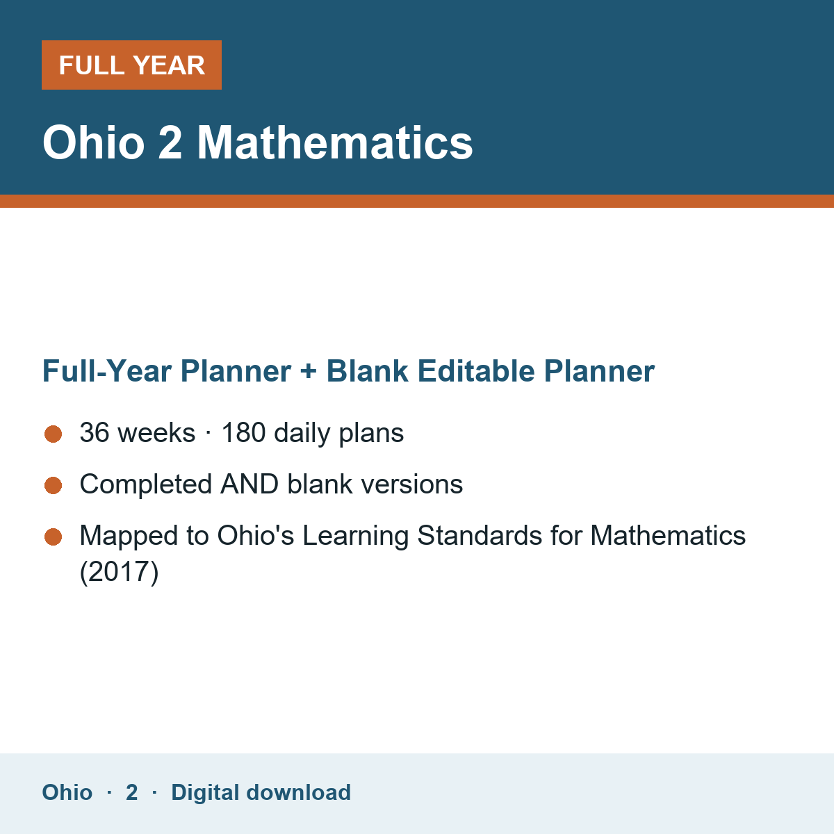 Cover of the Ohio Grade 2 Mathematics full-year teacher planner
