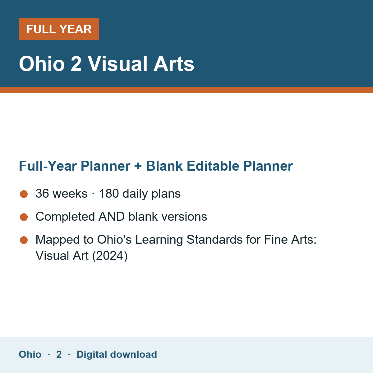 Cover of the Ohio Grade 2 Visual Arts full-year teacher planner