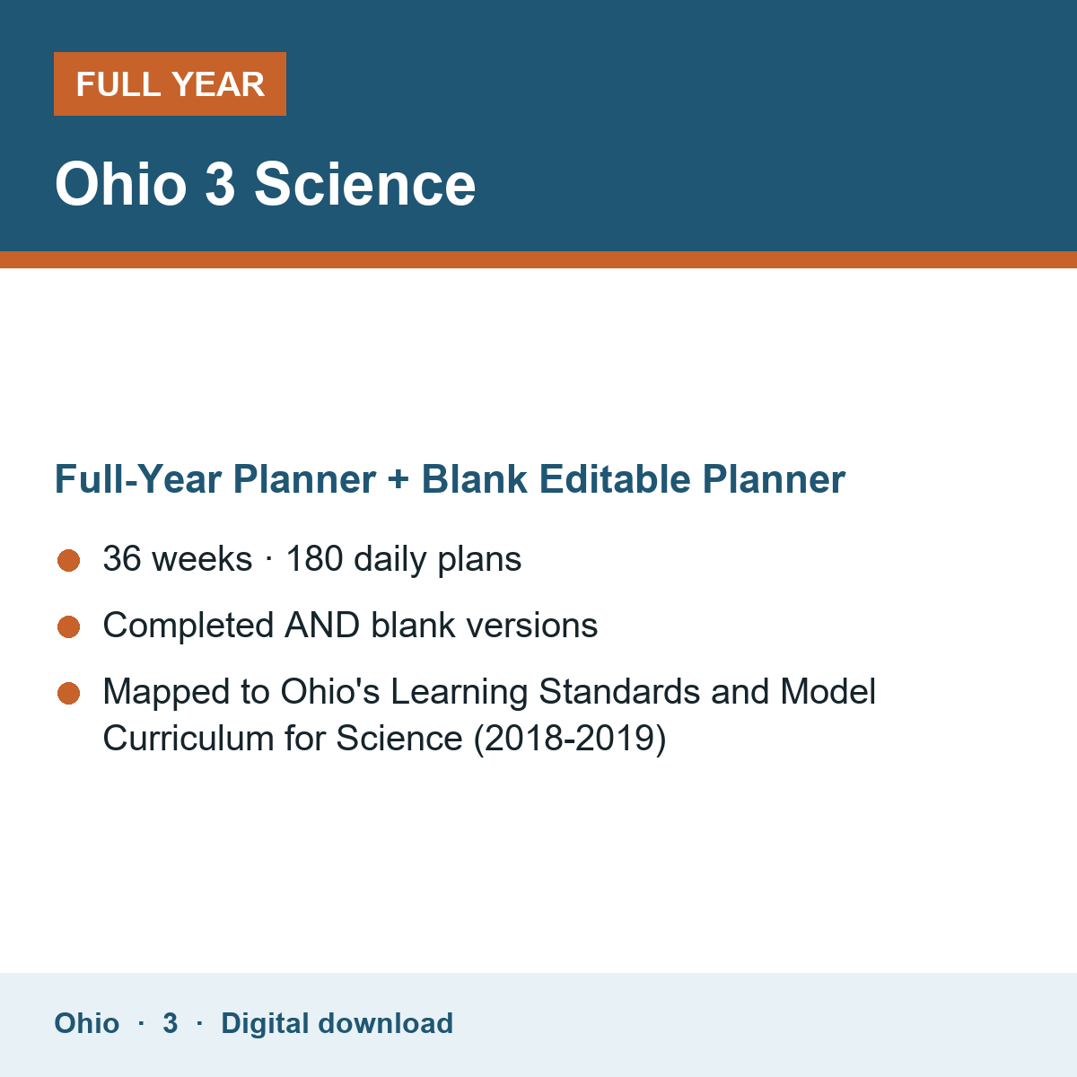 Cover of the Ohio Grade 3 Science full-year teacher planner
