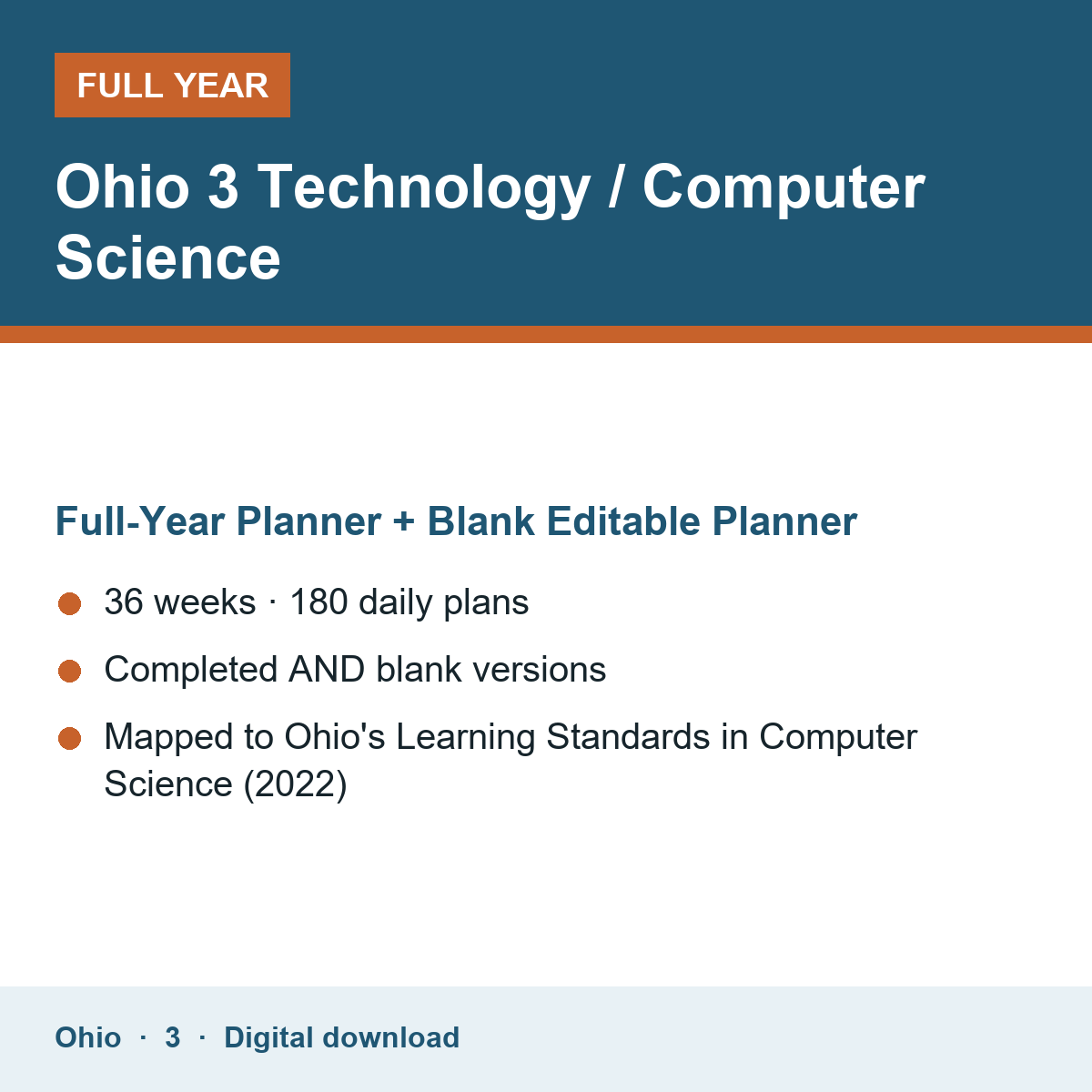 Cover of the Ohio Grade 3 Technology / Computer Science full-year teacher planner