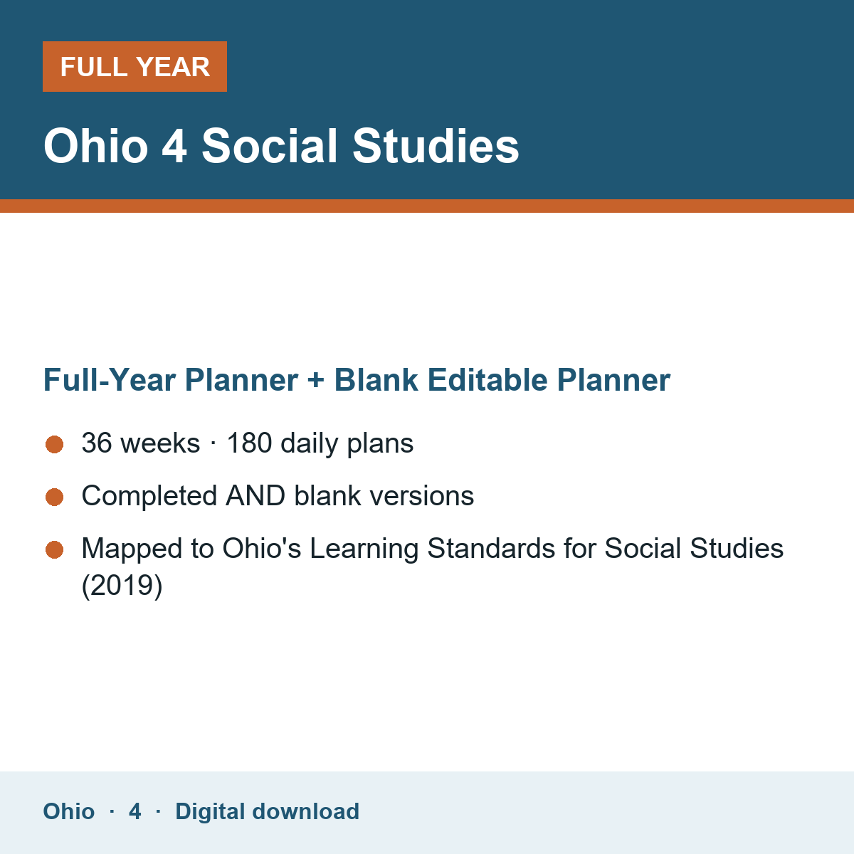 Cover of the Ohio Grade 4 Social Studies full-year teacher planner