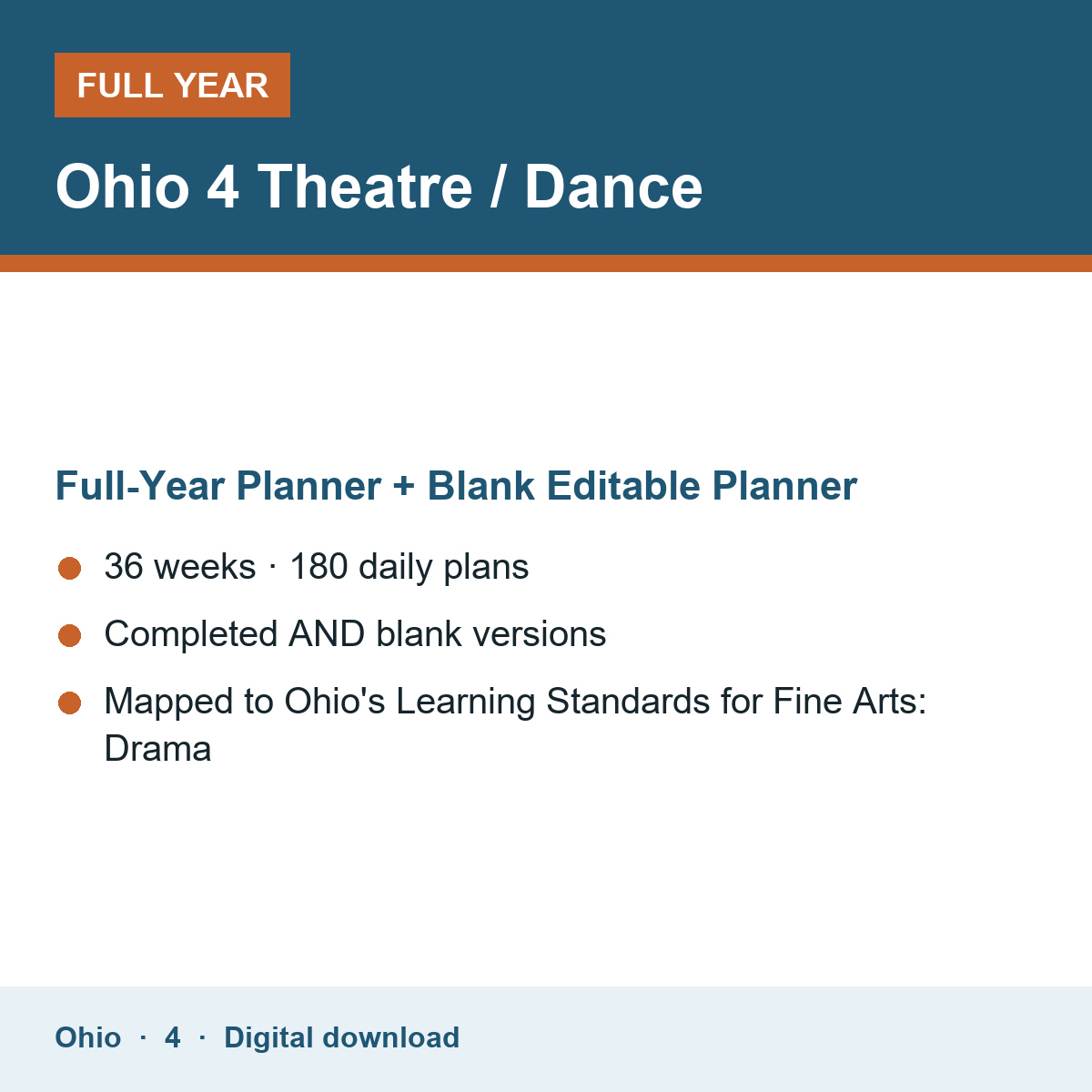 Cover of the Ohio Grade 4 Theatre / Dance full-year teacher planner