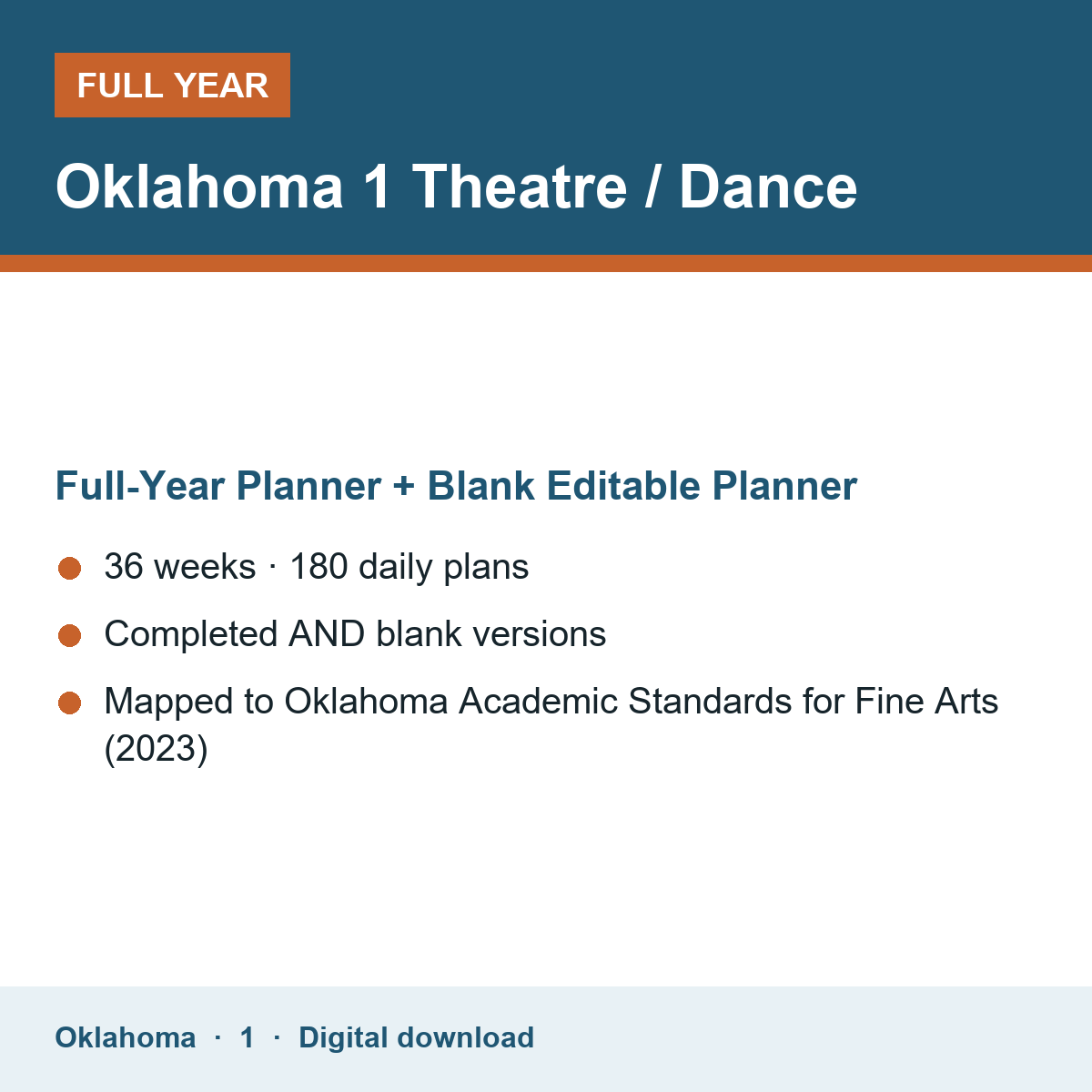 Cover of the Oklahoma Grade 1 Theatre / Dance full-year teacher planner