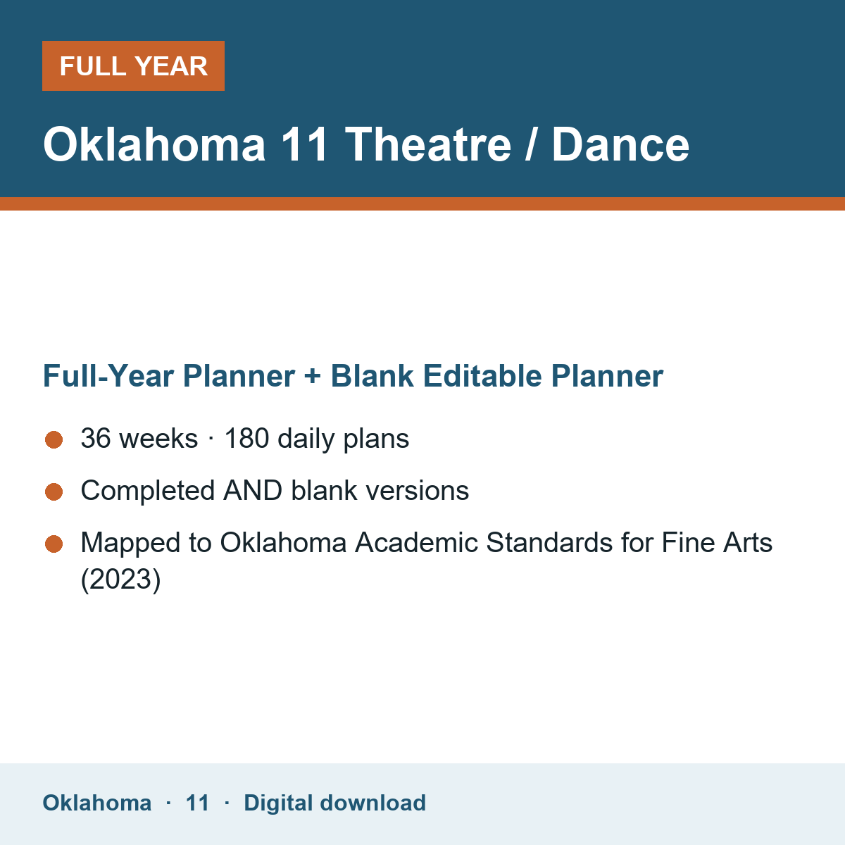 Cover of the Oklahoma Grade 11 Theatre / Dance full-year teacher planner