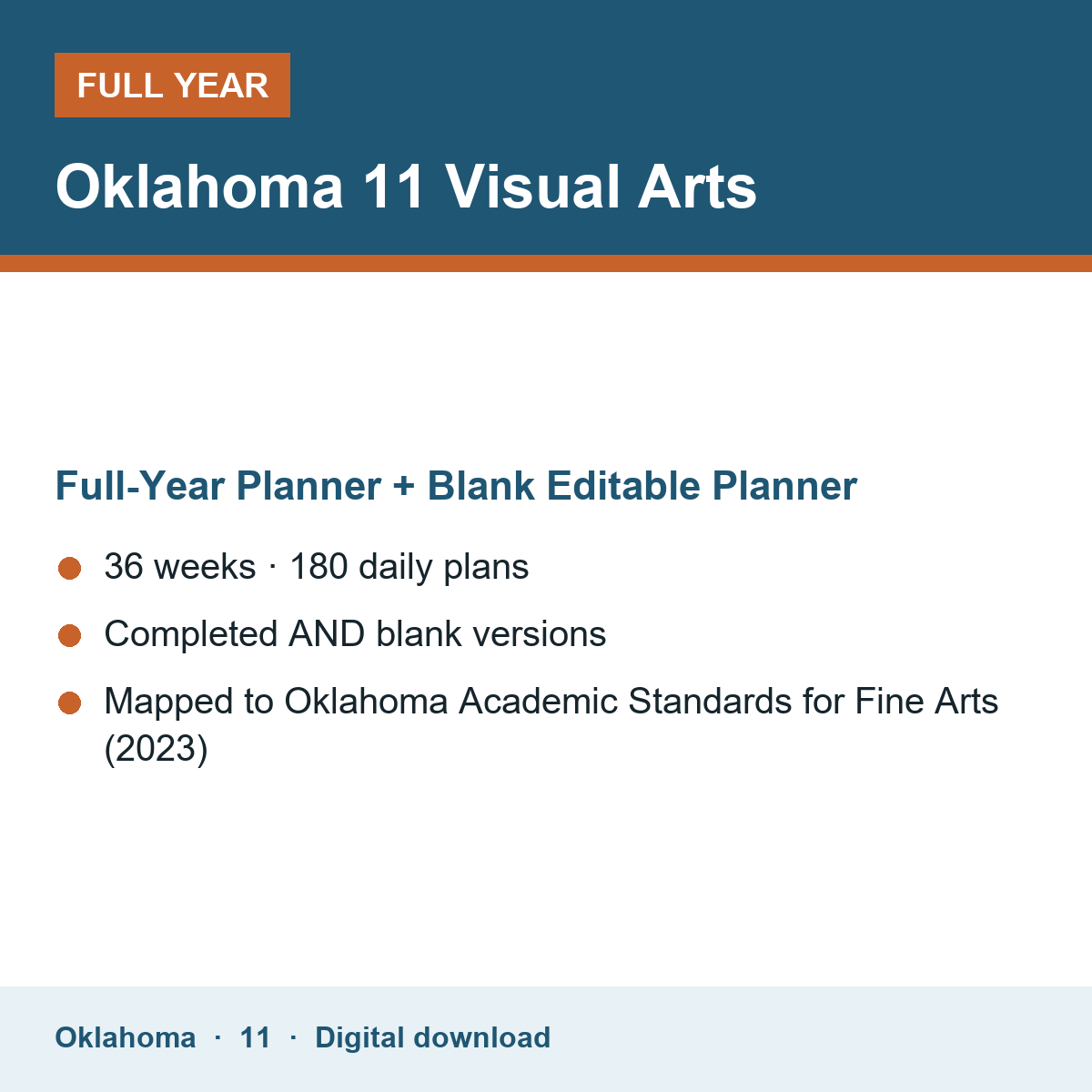 Cover of the Oklahoma Grade 11 Visual Arts full-year teacher planner