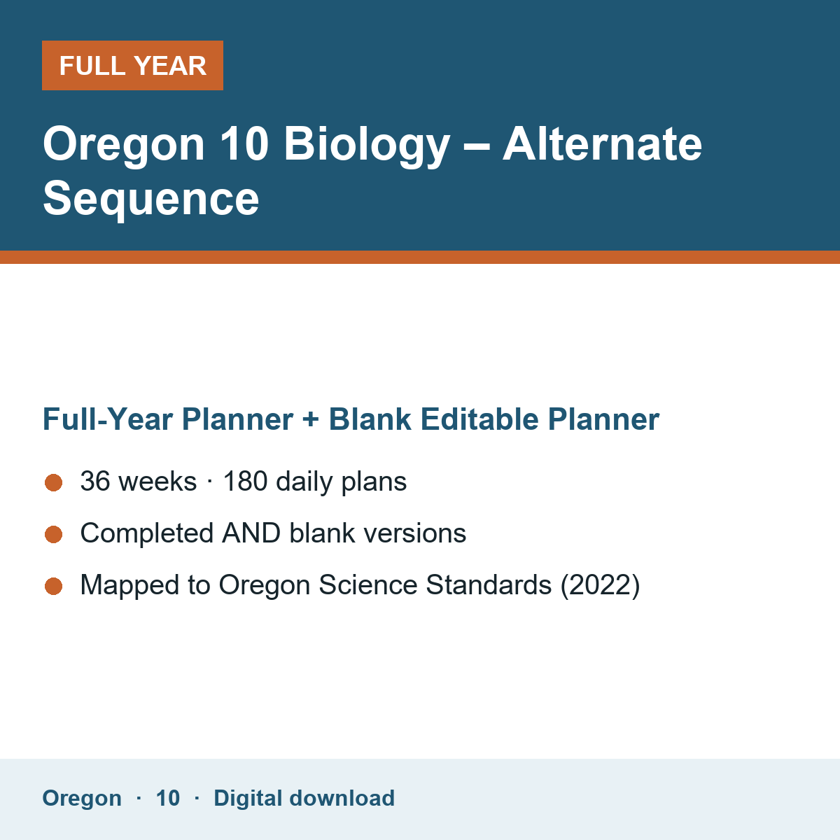 Cover of the Oregon Grade 10 Biology – Alternate Sequence full-year teacher planner