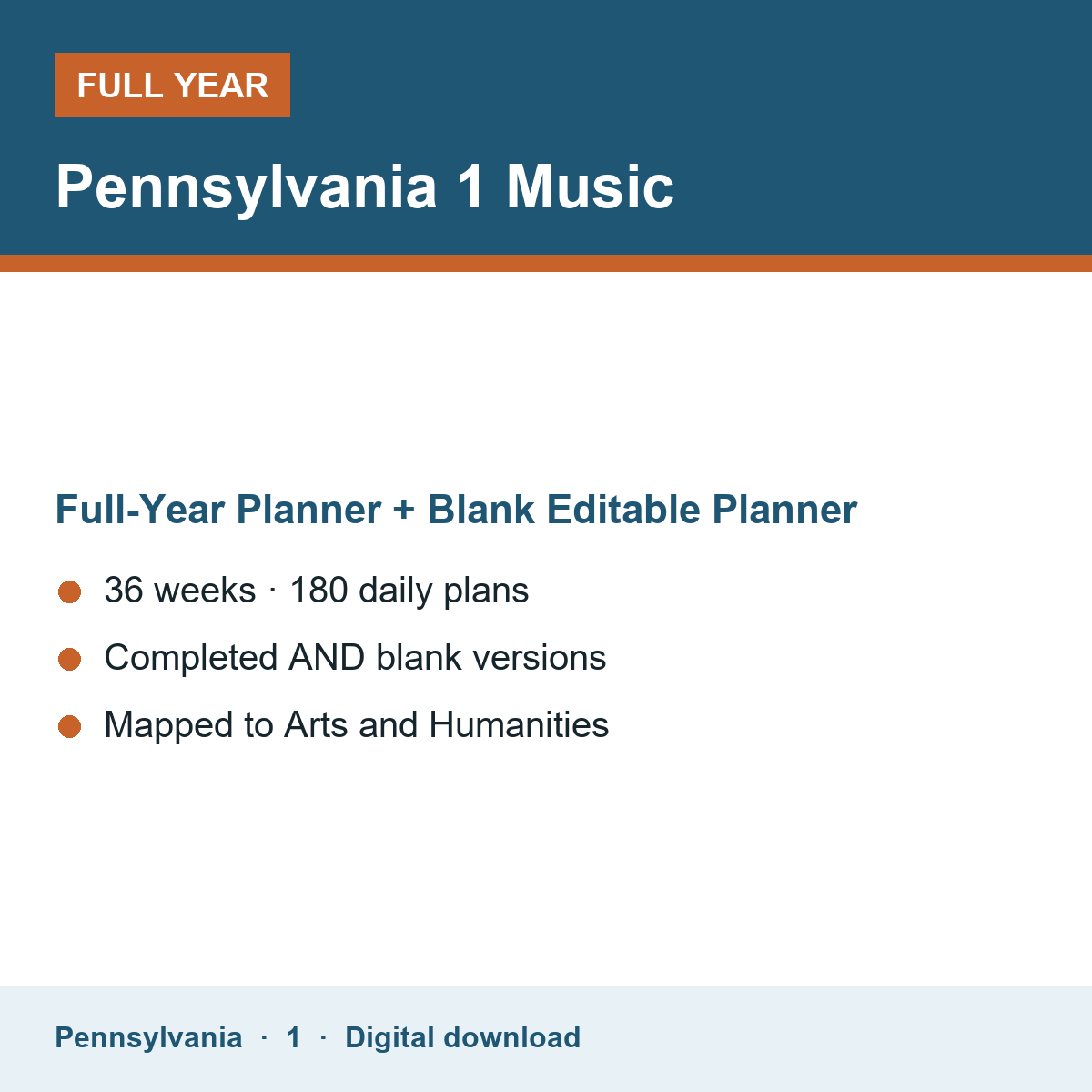 Cover of the Pennsylvania Grade 1 Music full-year teacher planner