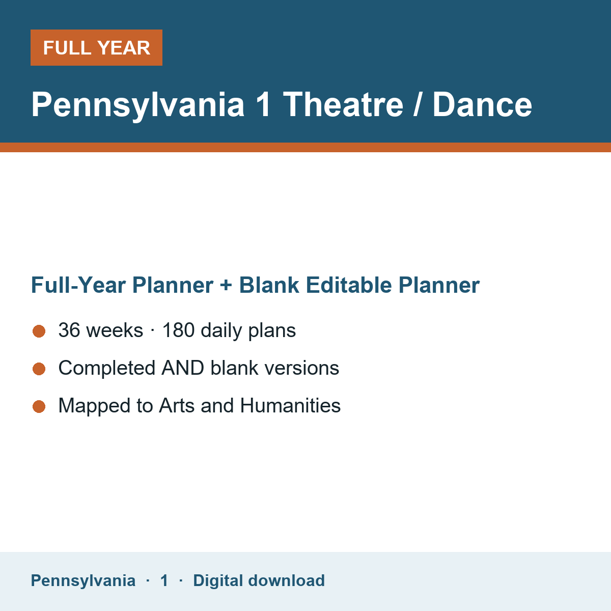 Cover of the Pennsylvania Grade 1 Theatre / Dance full-year teacher planner